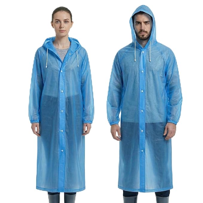 coku Waterproof Raincoat for Men & Women with Hood, lightweight long reusable rainwear, plastic rain jacket designed for travel, riding, outdoor use (Universal Size,1 Pc, Random Color)