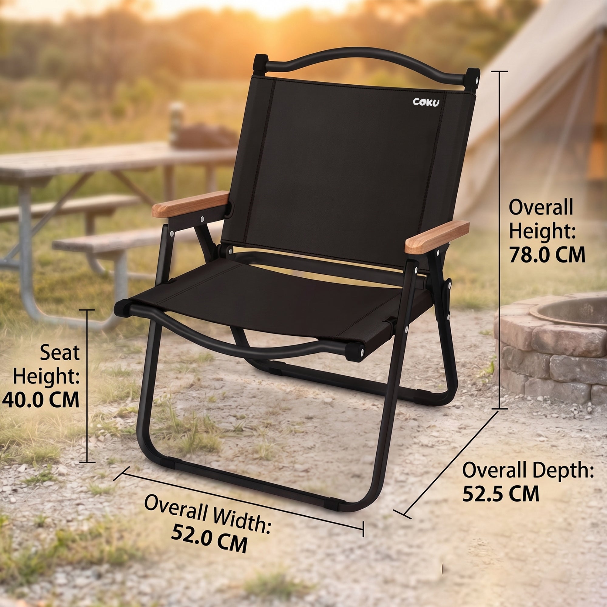 Coku Portable Folding Camping Chair for Adults | Wooden Armrest Camping Chair with Heavy Duty Aluminum Alloy Frame & Oxford Fabric | 150KG Capacity for Camping, Beach, Picnic, Fishing, BBQ & Travel