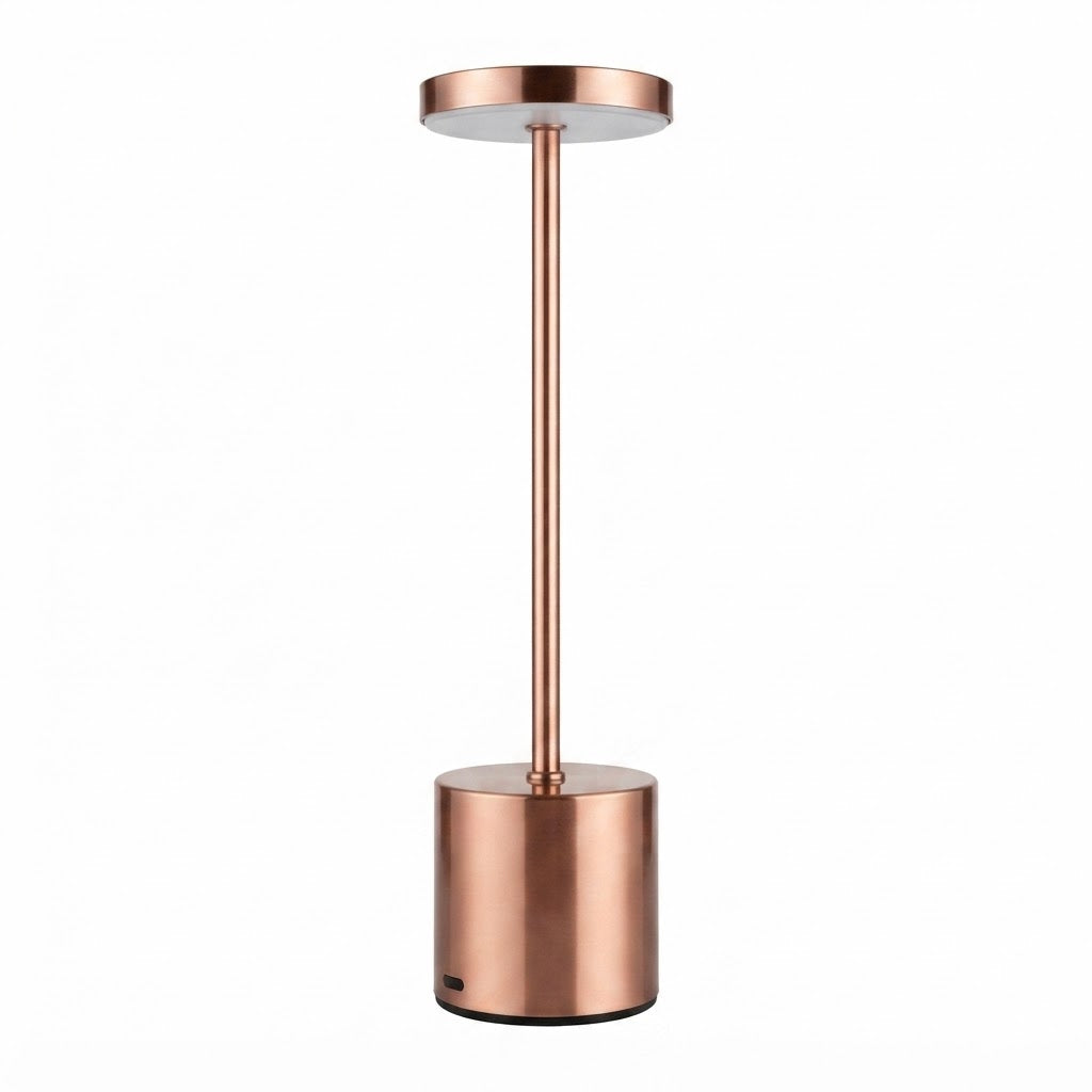 Cordless LED Table Lamp, Rechargeable Modern Minimalist Touch Control Desk Lamp with Rose-Gold Metallic Finish, Portable Ambient Light for Living Room, Bedroom, and Dining Table
