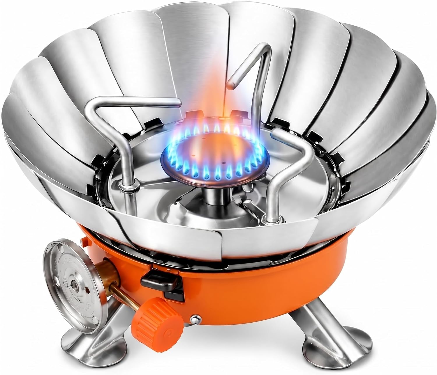 Coku Windproof Camping Gas Stove, Portable Lotus Shape Burner, Stainless Steel, Foldable Lightweight for Hiking, Trekking, Picnic, BBQ and Fishing