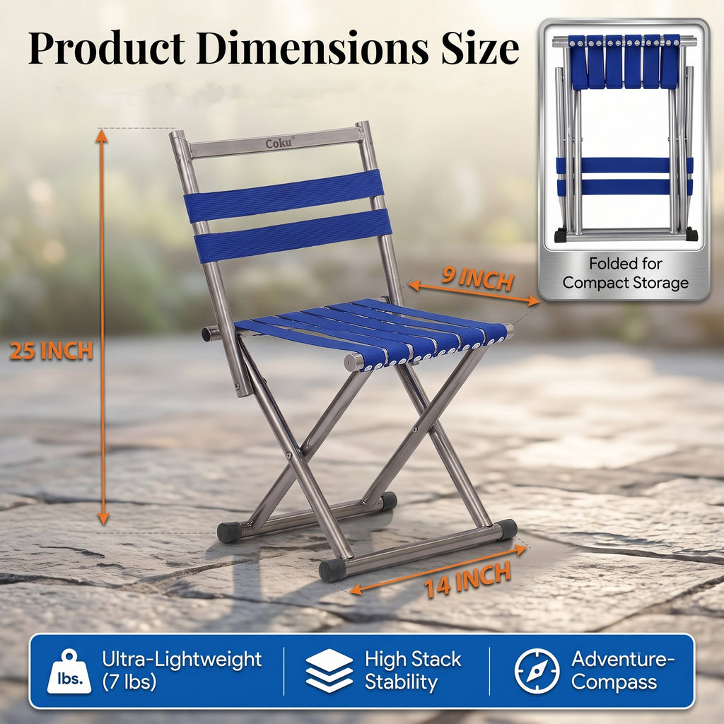 Coku 2 in 1 Folding Camping Chair & Stool, Heavy Duty Portable Metal Chair with Oxford Fabric Seat, Lightweight Foldable Outdoor Chair for Camping, Fishing, Hiking, Beach, Picnic, Garden & Travel
