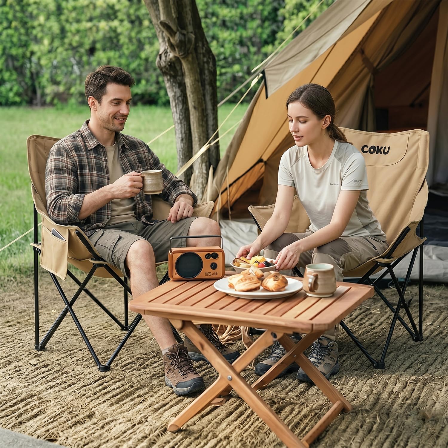 coku Foldable Camping Chair for Adults | Lightweight Portable Outdoor Chair with Side Pocket & Carry Bag | Carbon Steel Frame, 120kg Capacity | 600D Oxford Fabric for Camping, Beach & Travel