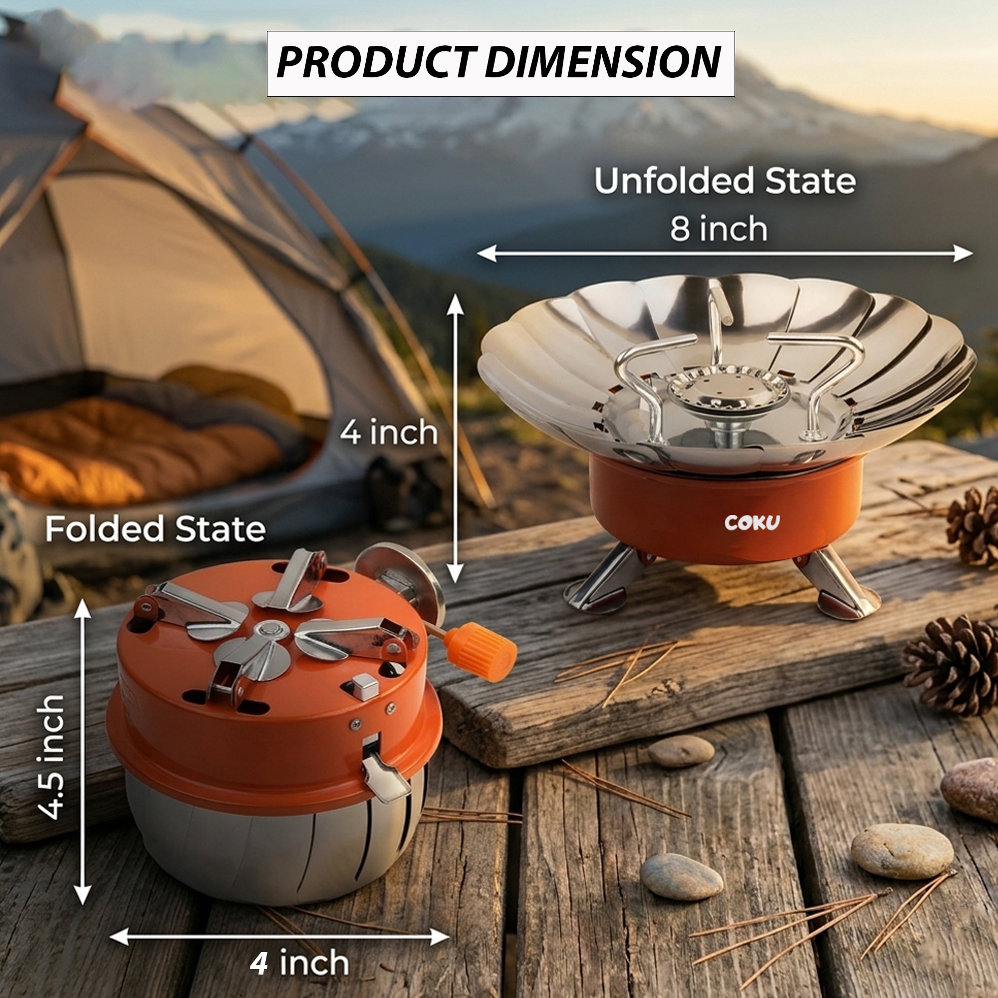 Coku Windproof Camping Gas Stove, Portable Lotus Shape Burner, Stainless Steel, Foldable Lightweight for Hiking, Trekking, Picnic, BBQ and Fishing