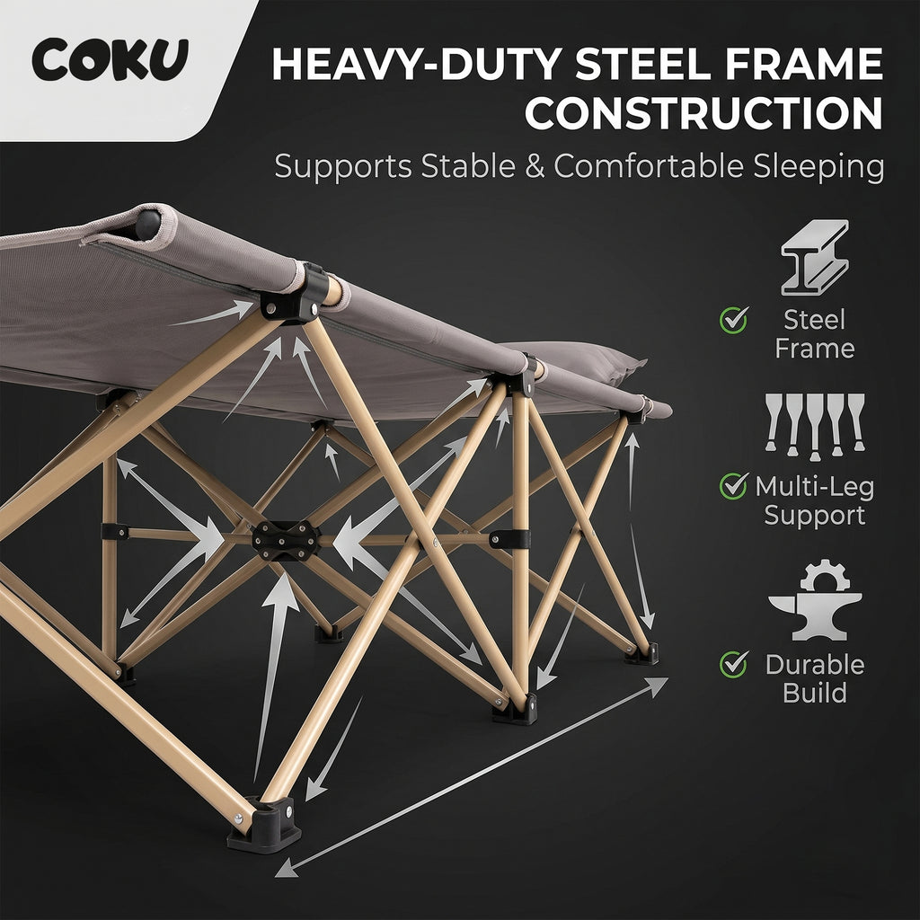 coku Folding Camping Cot for Adults, Heavy Duty Steel Frame, Portable, 190.5 cm, with Carry Bag, for Camping, Travel, Office Nap, Guest Use