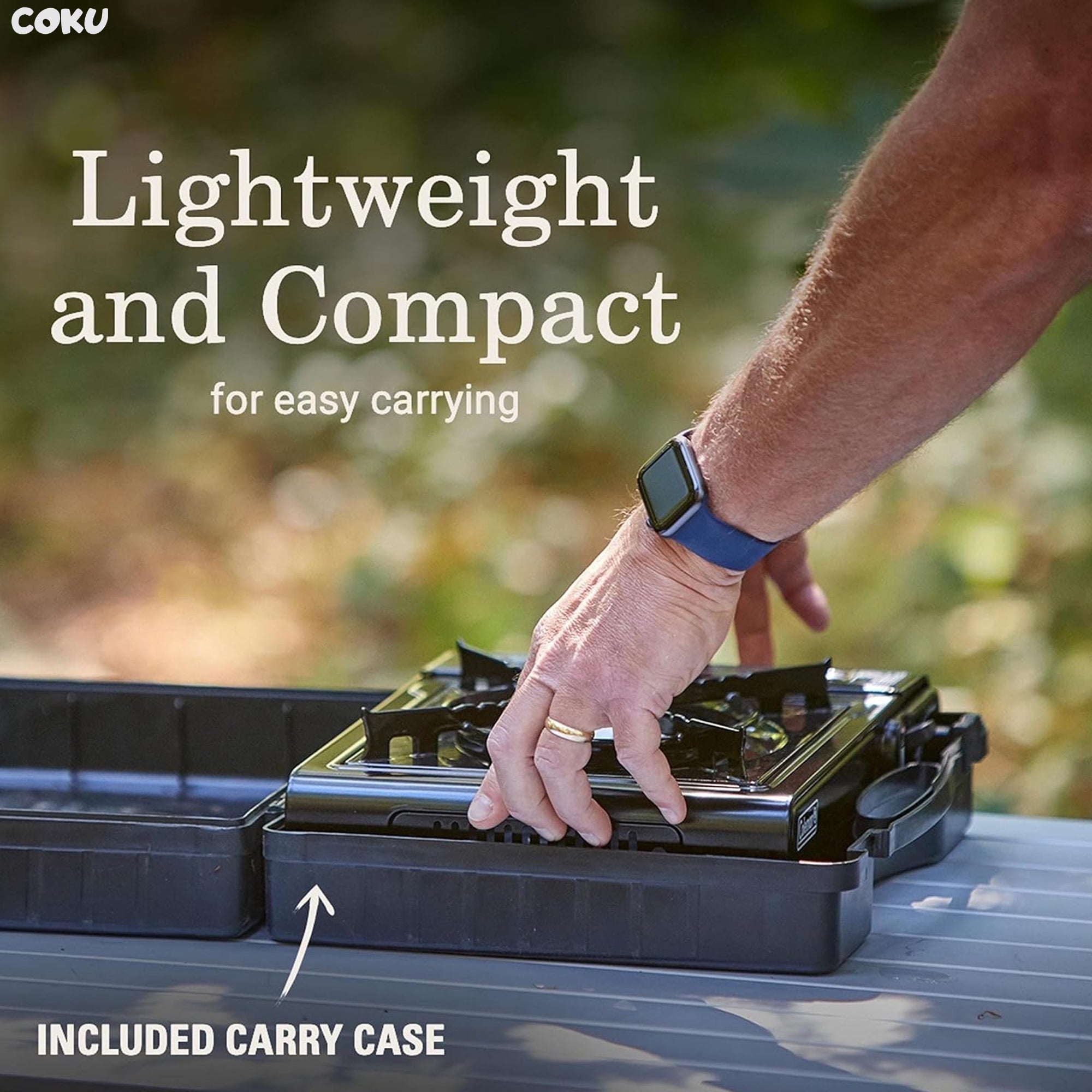 Coku Butane Gas Stove for Camping, Portable Single Burner Cooktop with Automatic Ignition, Flame Control, Safety Cartridge Lock, Carry Case, for Hiking, BBQ, Picnic