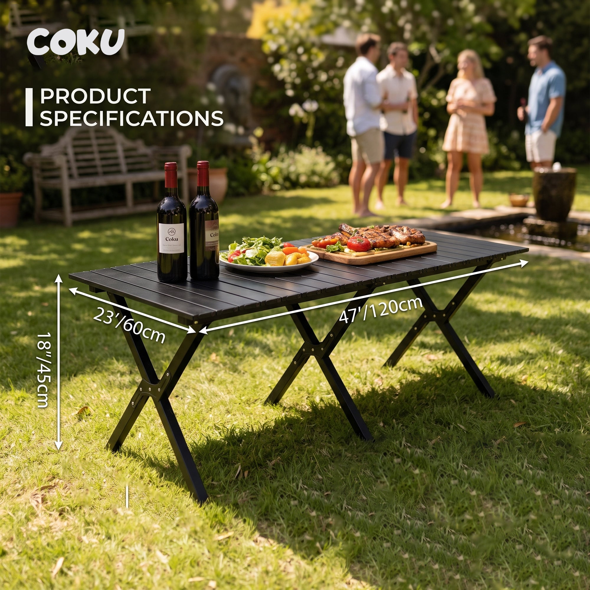Coku Aluminum Folding Camping Table, Portable Roll-Up Picnic Table with Carry Bag, Lightweight Foldable Outdoor Table for Camping, Beach, BBQ, Fishing, Garden, Patio, Travel & Hiking