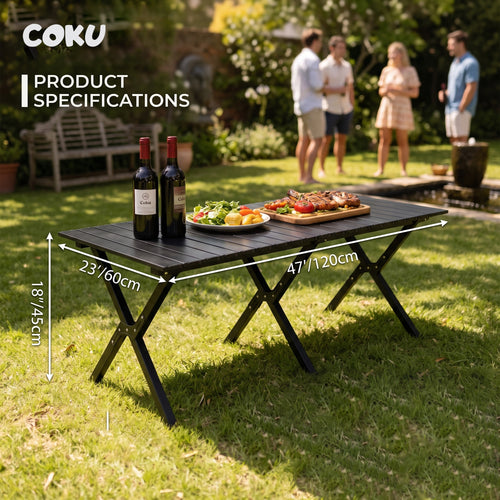 Coku Aluminum Folding Camping Table, Portable Roll-Up Picnic Table with Carry Bag, Lightweight Foldable Outdoor Table for Camping, Beach, BBQ, Fishing, Garden, Patio, Travel & Hiking