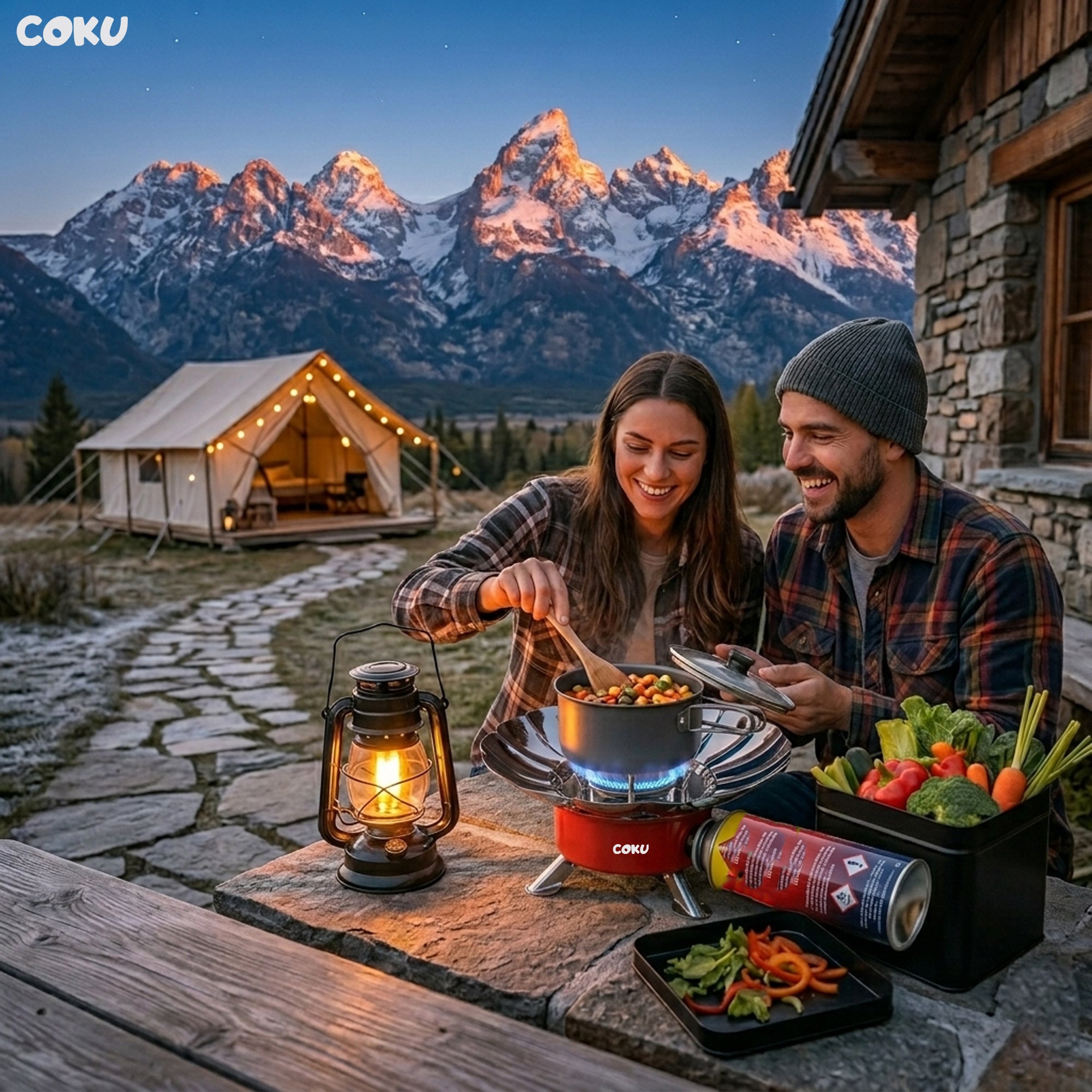 Coku Windproof Camping Gas Stove, Portable Lotus Shape Burner, Stainless Steel, Foldable Lightweight for Hiking, Trekking, Picnic, BBQ and Fishing