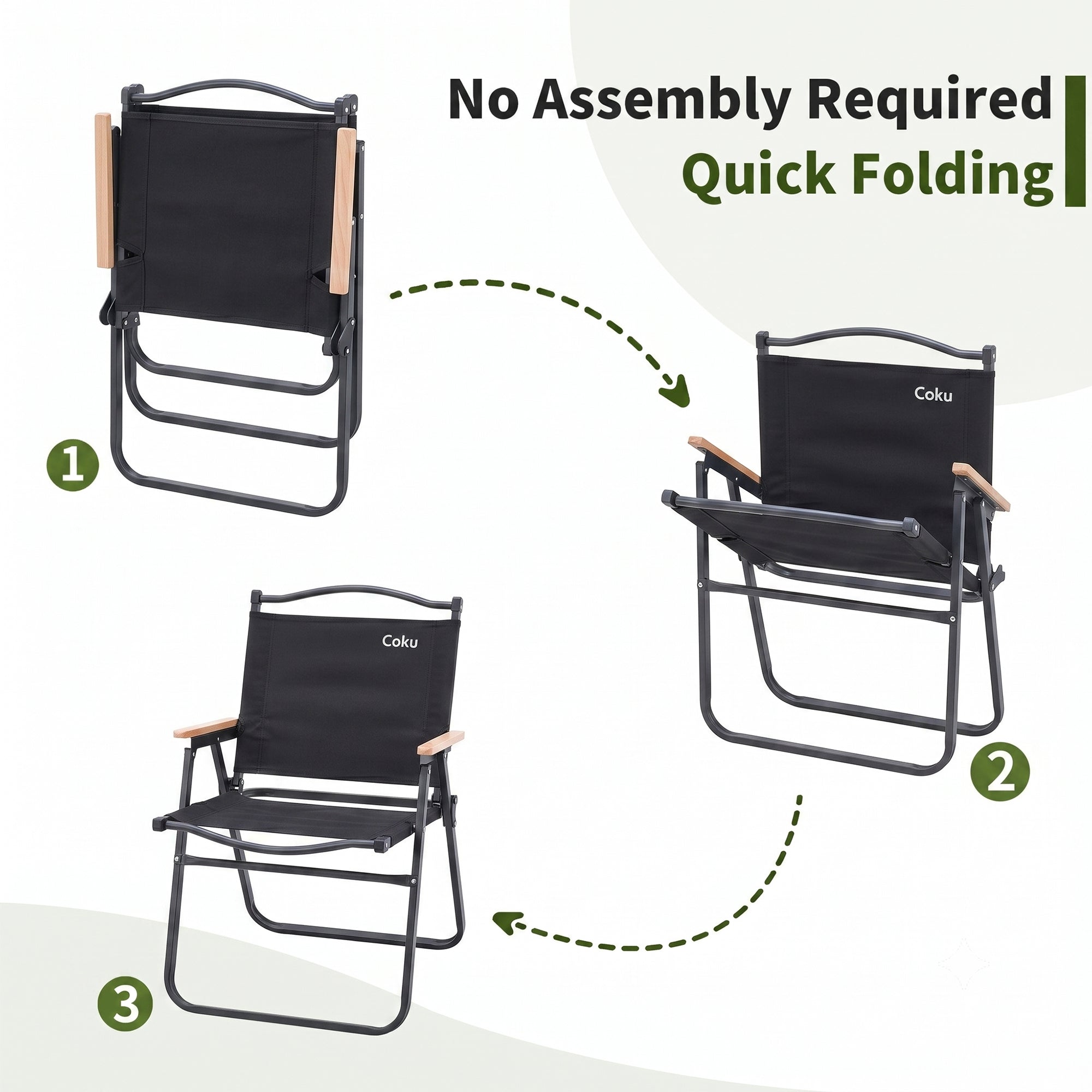 Coku Portable Folding Camping Chair for Adults | Wooden Armrest Camping Chair with Heavy Duty Aluminum Alloy Frame & Oxford Fabric | 150KG Capacity for Camping, Beach, Picnic, Fishing, BBQ & Travel