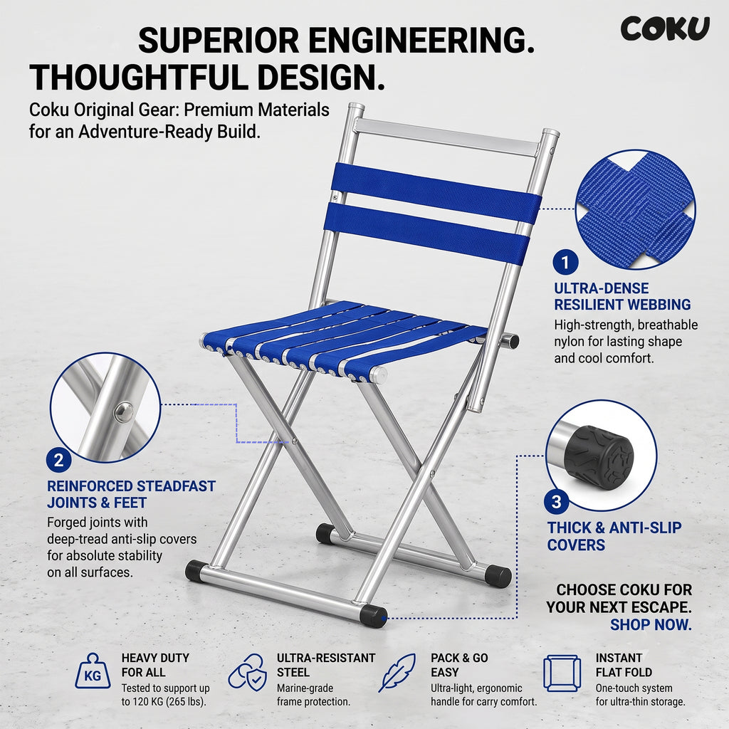 Coku 2 in 1 Folding Camping Chair & Stool, Heavy Duty Portable Metal Chair with Oxford Fabric Seat, Lightweight Foldable Outdoor Chair for Camping, Fishing, Hiking, Beach, Picnic, Garden & Travel