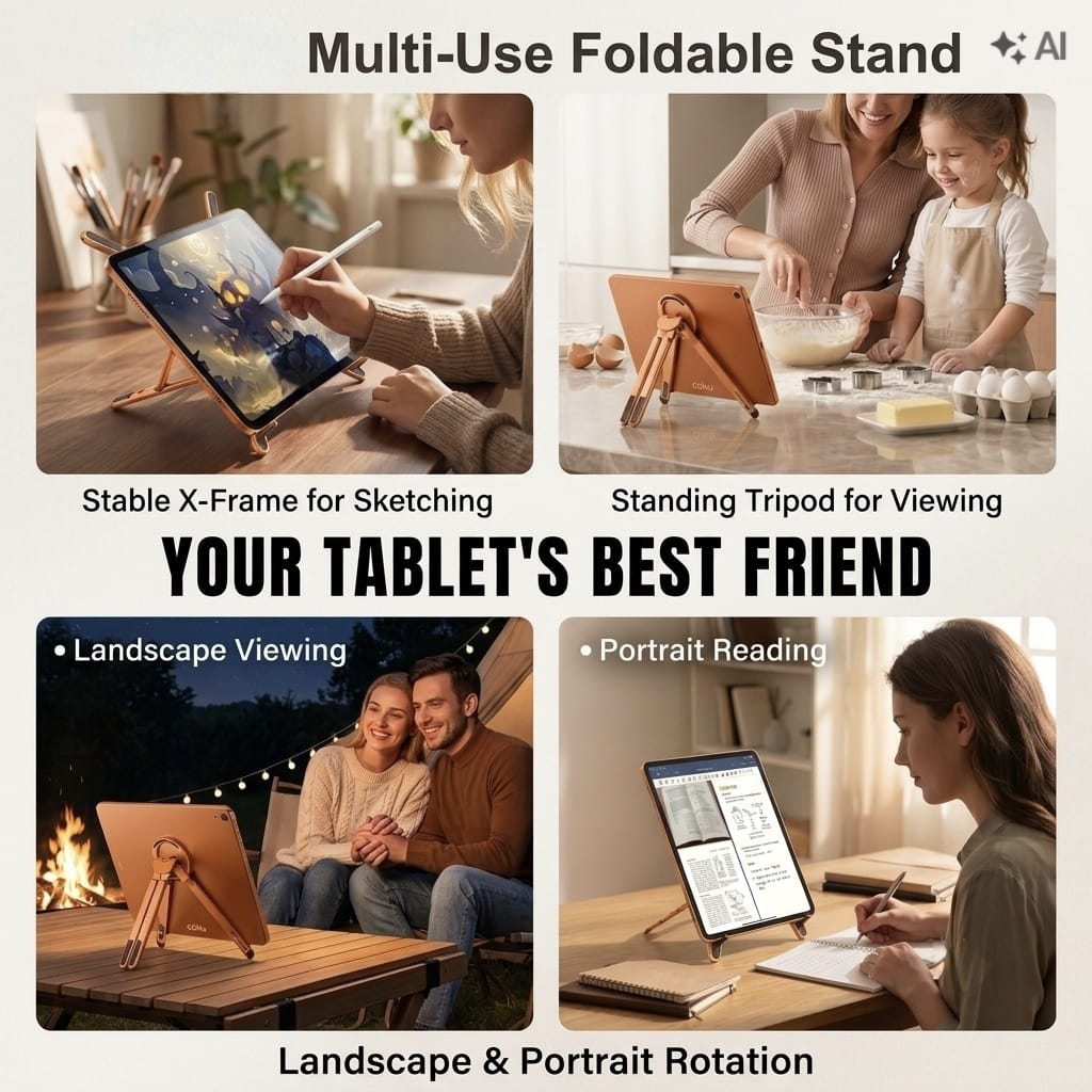 Coku 5-in-1 Portable Foldable Laptop Stand, Aluminum Alloy Adjustable Height Stand with Magnetic Phone Holder for MacBook, Tablets & Smartphones, Travel-Friendly Stand