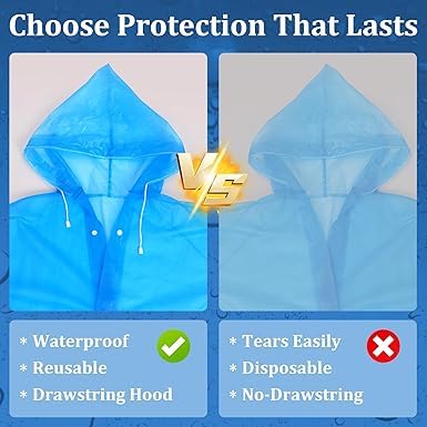 coku Waterproof Raincoat for Men & Women with Hood, lightweight long reusable rainwear, plastic rain jacket designed for travel, riding, outdoor use (Universal Size,1 Pc, Random Color)