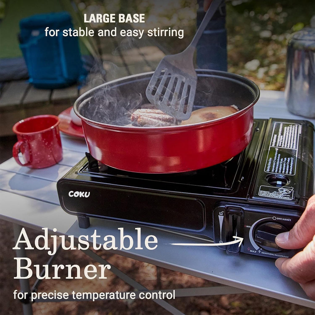 Coku Butane Gas Stove for Camping, Portable Single Burner Cooktop with Automatic Ignition, Flame Control, Safety Cartridge Lock, Carry Case, for Hiking, BBQ, Picnic
