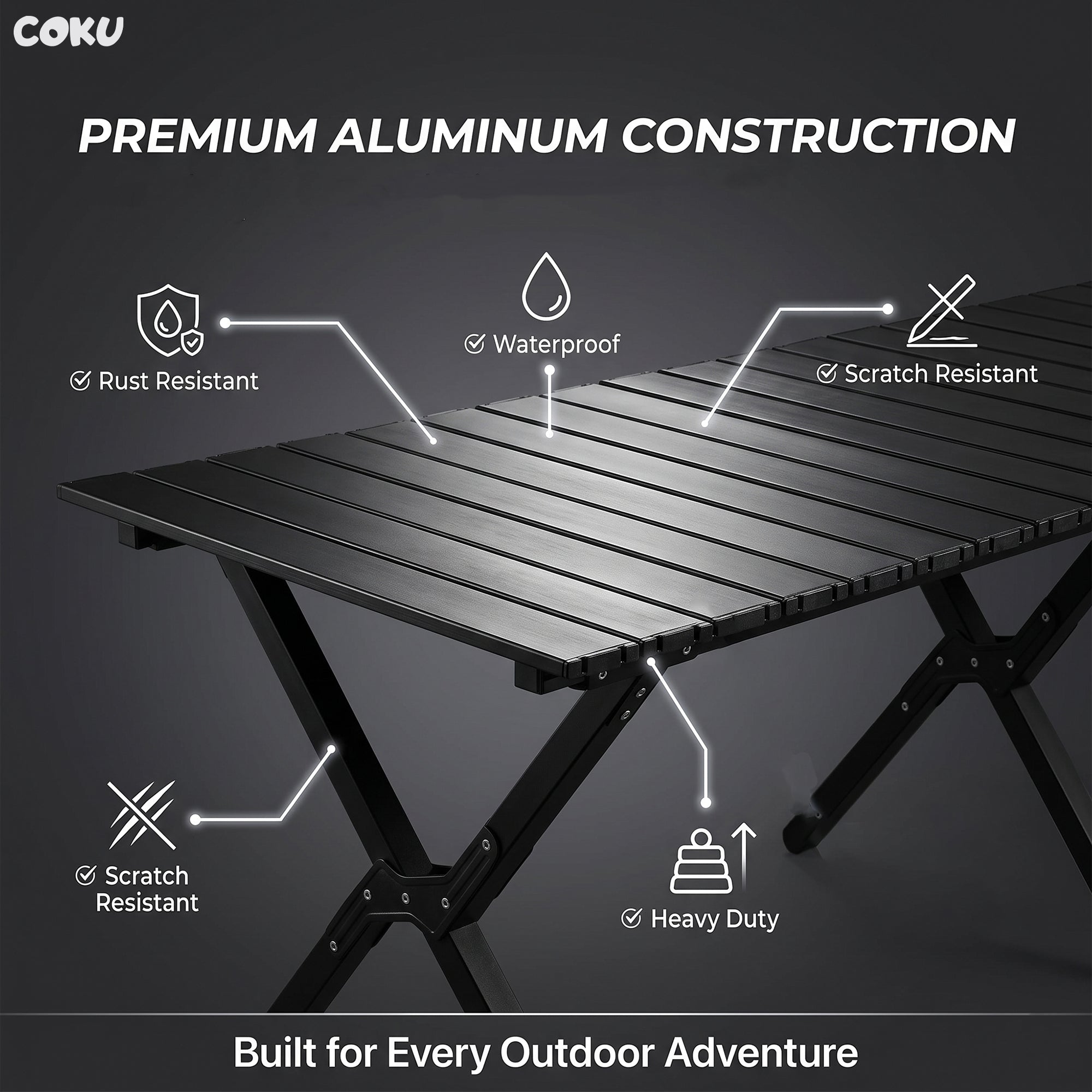 Coku Aluminum Folding Camping Table, Portable Roll-Up Picnic Table with Carry Bag, Lightweight Foldable Outdoor Table for Camping, Beach, BBQ, Fishing, Garden, Patio, Travel & Hiking
