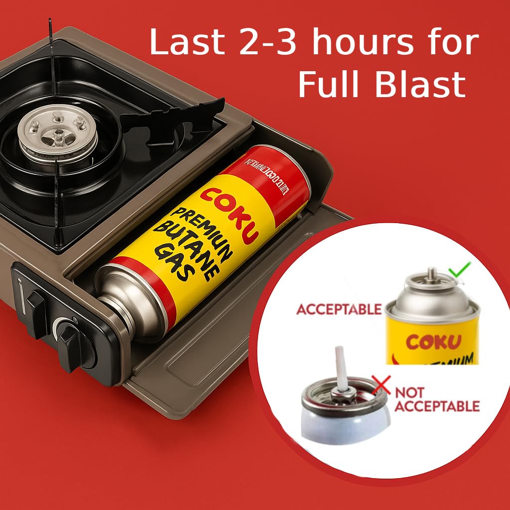 Coku Butane Gas Refill Canisters 250g - Portable Butane Fuel for Camping Stove, Gas Burner, BBQ, Kitchen, Outdoor Cooking, Travel & Picnic – Compatible with Butane Gas Stove