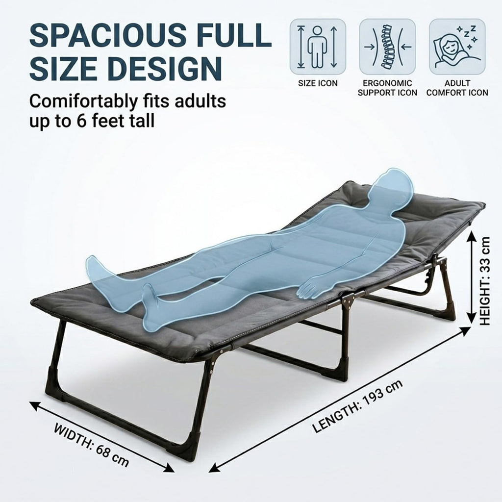 Coku Adjustable Folding Recliner Positions Bed 5-in-1 for Adults, Heavy Duty Portable Sleeping Cot with Reinforced Metal Frame, 150kg Capacity for Home, Office, Guest Room, Camping, Travel & Outdoor