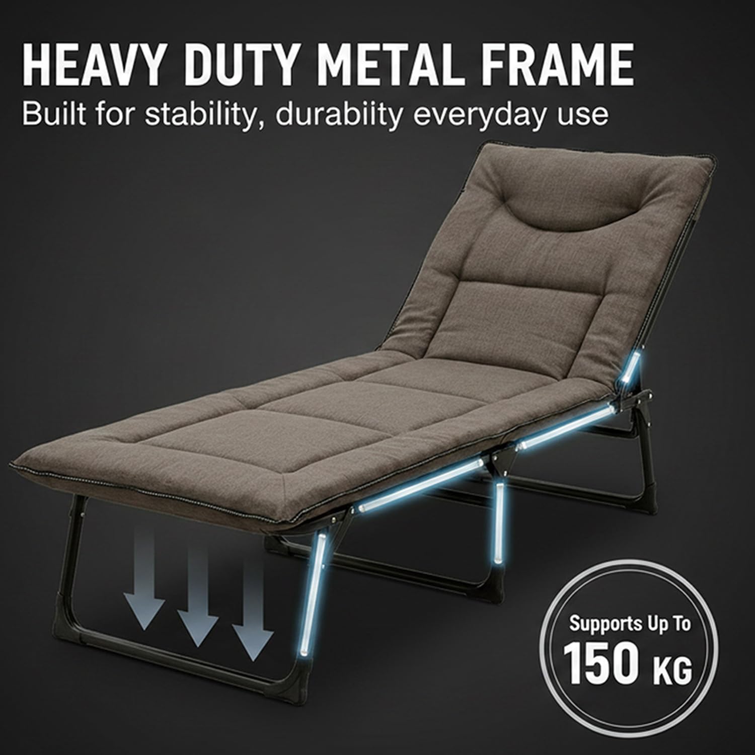 Coku Adjustable Folding Recliner Positions Bed 5-in-1 for Adults, Heavy Duty Portable Sleeping Cot with Reinforced Metal Frame, 150kg Capacity for Home, Office, Guest Room, Camping, Travel & Outdoor
