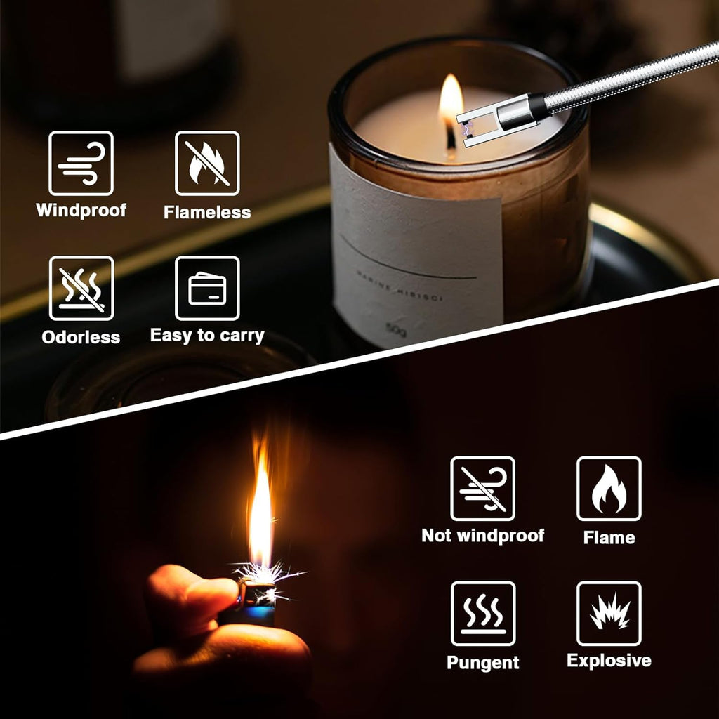 Coku Rechargeable Gas Lighter for Kitchen Use, Electric Lighter with LED Power Display, 360° Flexible Neck Flameless Windproof Long Lighters for Candles, Gas Stove & Camping (1 pcs)