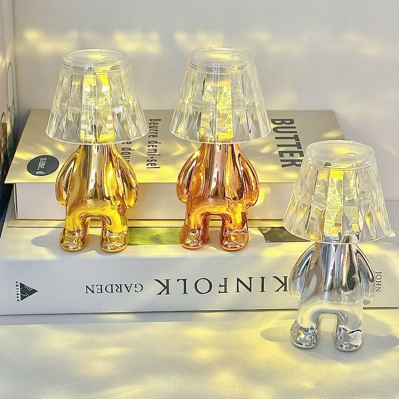 Coku Mini Golden Man Figurine, Modern LED Table Lamp, Creative Figurine Desk Lights, for Home Decor, Living Room, Bedroom, Office, Bedside Lamps, Side Tables, Home Decoration (Set of 3)