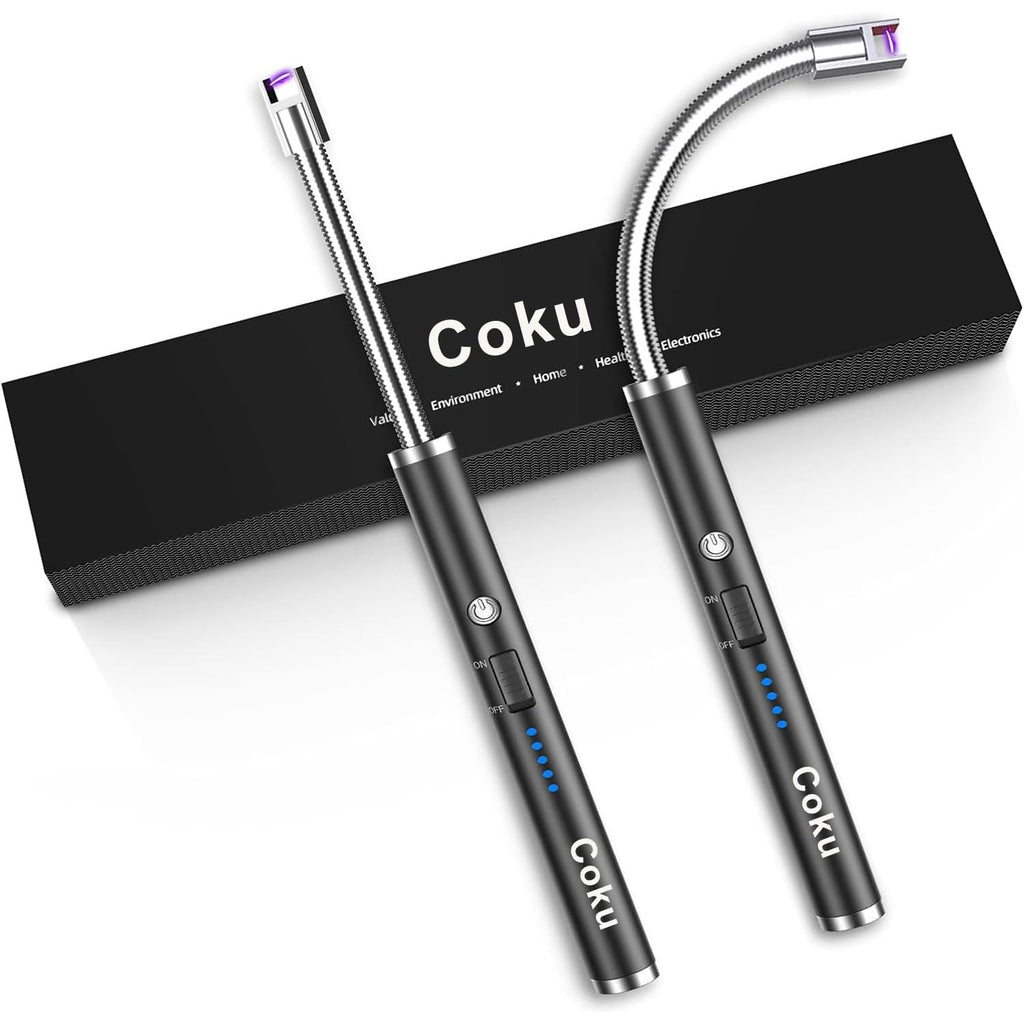 Coku Rechargeable Gas Lighter for Kitchen Use, Electric Lighter with LED Power Display, 360° Flexible Neck Flameless Windproof Long Lighters for Candles, Gas Stove & Camping (1 pcs)