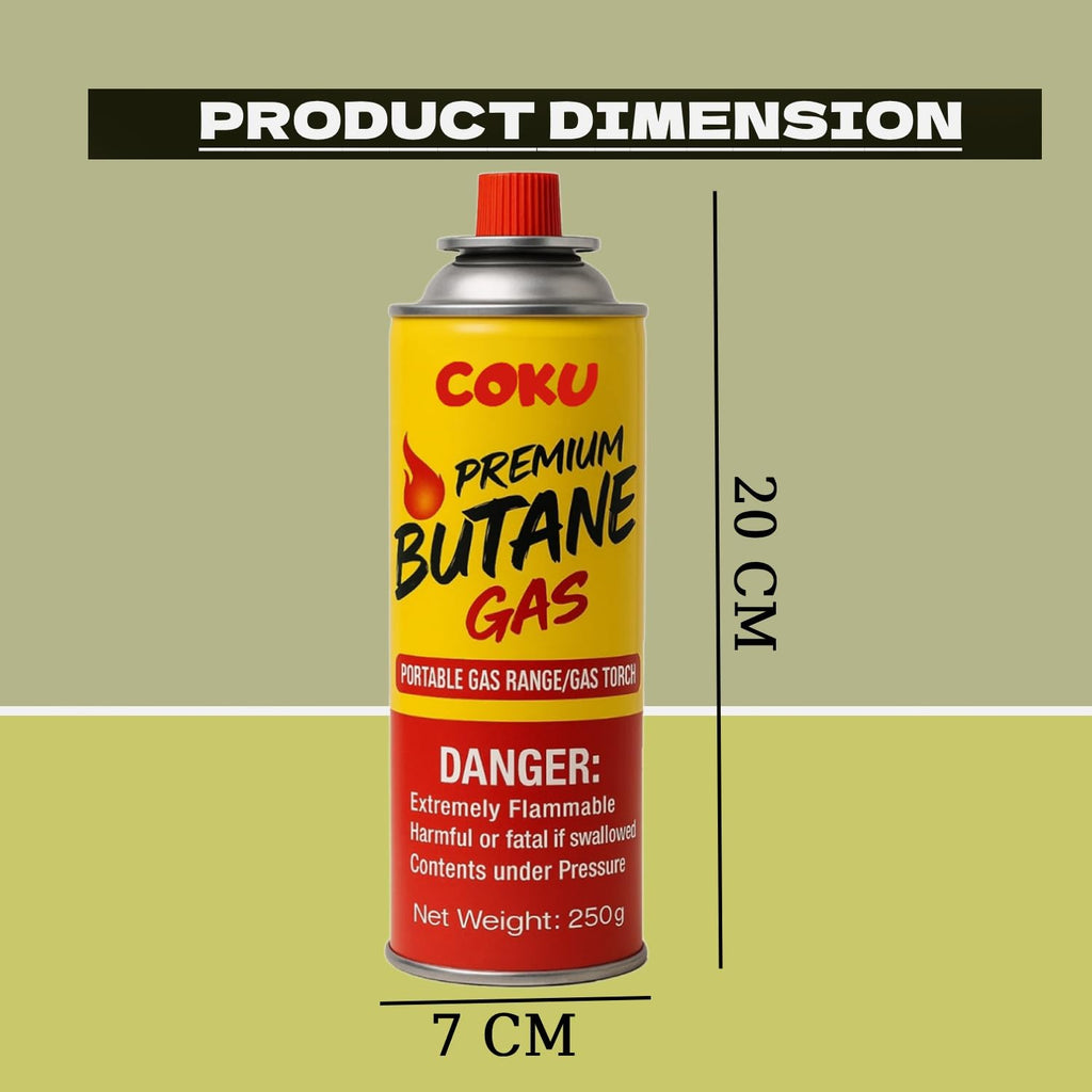Coku Butane Gas Refill Canisters 250g - Portable Butane Fuel for Camping Stove, Gas Burner, BBQ, Kitchen, Outdoor Cooking, Travel & Picnic – Compatible with Butane Gas Stove