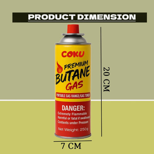 Coku Butane Gas Refill Canisters 250g - Portable Butane Fuel for Camping Stove, Gas Burner, BBQ, Kitchen, Outdoor Cooking, Travel & Picnic – Compatible with Butane Gas Stove