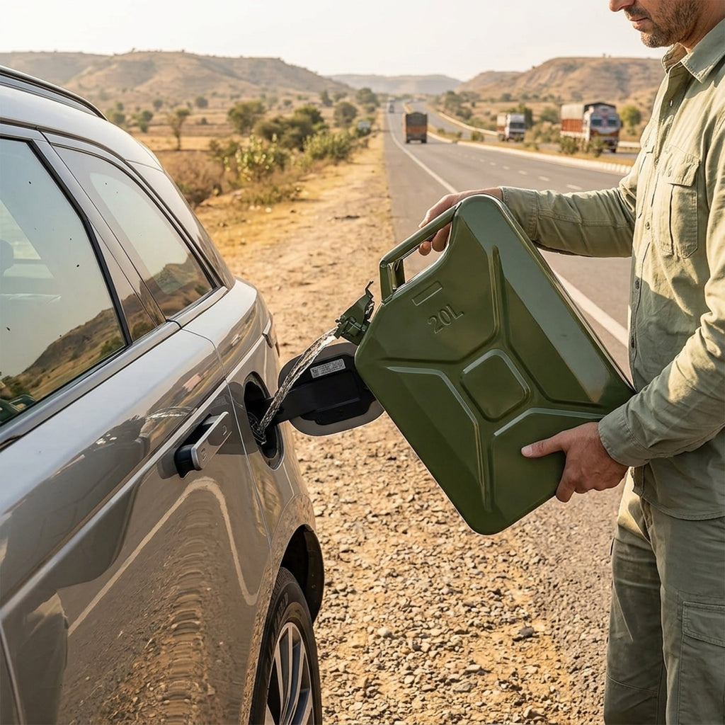 JSTBUY LABEL 20L Metal Jerry Can for Fuel, Petrol, Diesel & Water | Heavy Duty Leakproof Steel Fuel Can with Locking Cap | Rust Resistant Military Style Portable Oil Storage Container | Olive Green