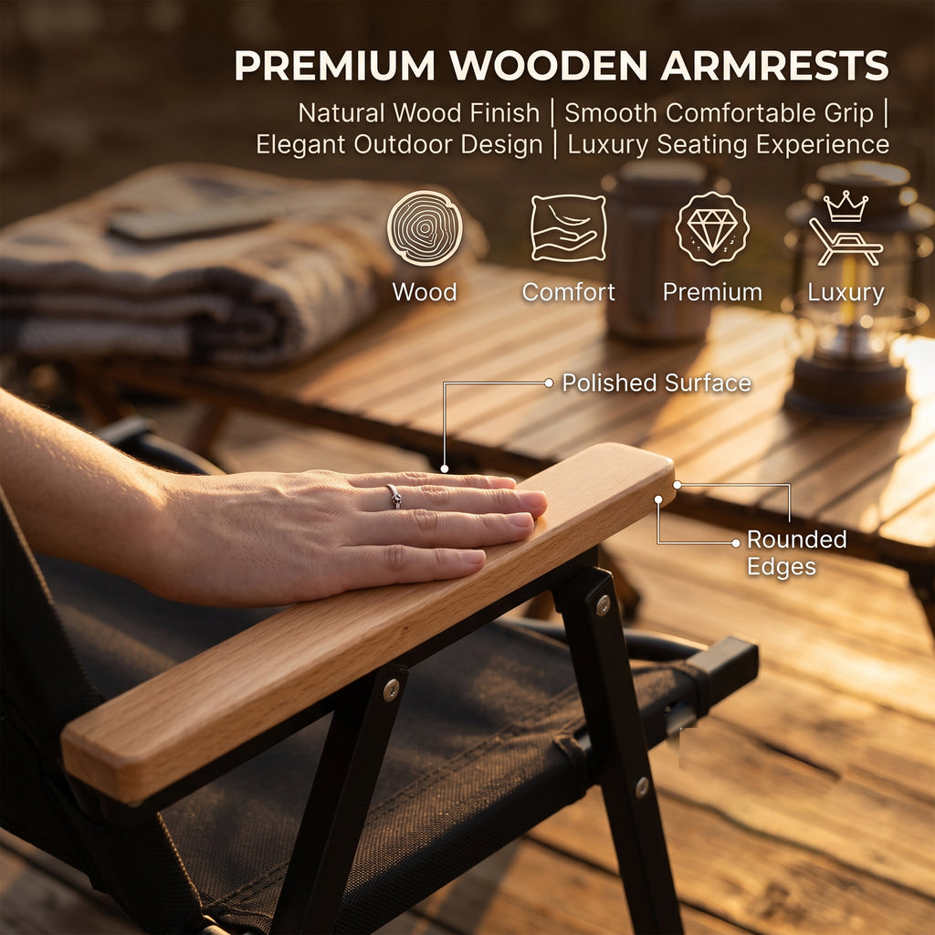 Coku Portable Folding Camping Chair for Adults | Wooden Armrest Camping Chair with Heavy Duty Aluminum Alloy Frame & Oxford Fabric | 150KG Capacity for Camping, Beach, Picnic, Fishing, BBQ & Travel
