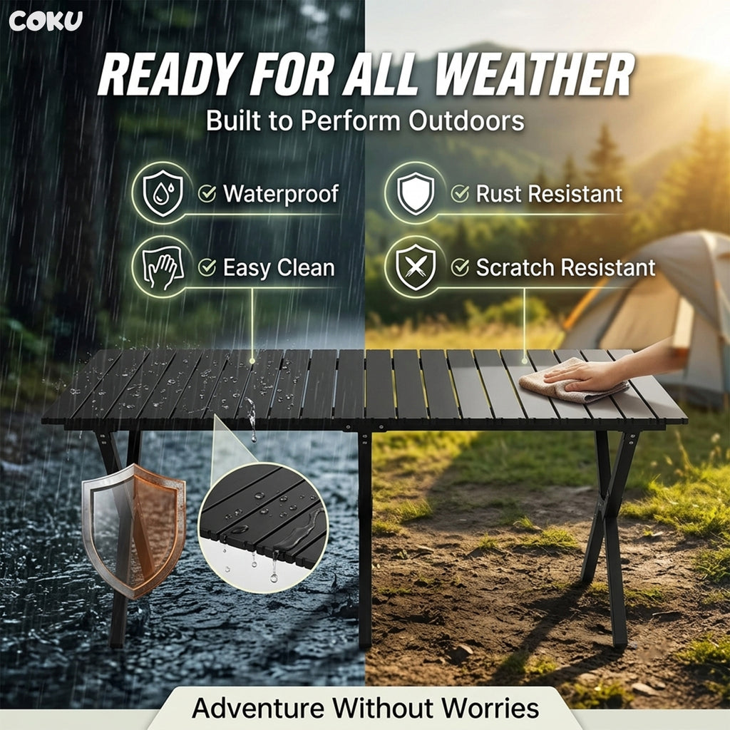 Coku Aluminum Folding Camping Table, Portable Roll-Up Picnic Table with Carry Bag, Lightweight Foldable Outdoor Table for Camping, Beach, BBQ, Fishing, Garden, Patio, Travel & Hiking