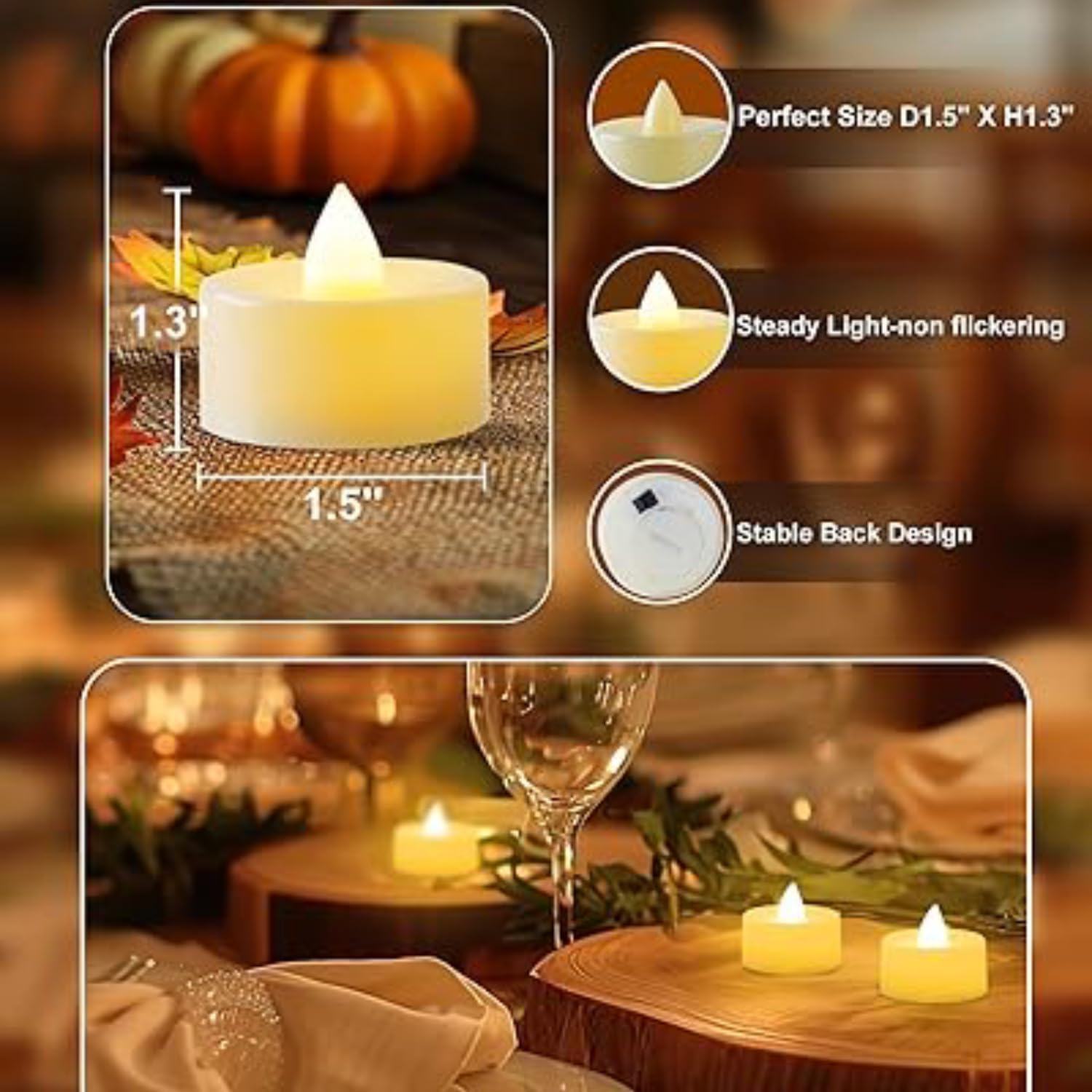 Coku Flameless LED Tealight Candles Smokeless Battery Operated Non-Flickering Tea Lights, Electric Decorative Candle for Diwali, Wedding, Christmas, Gifting & Home Decoration (Warm White)