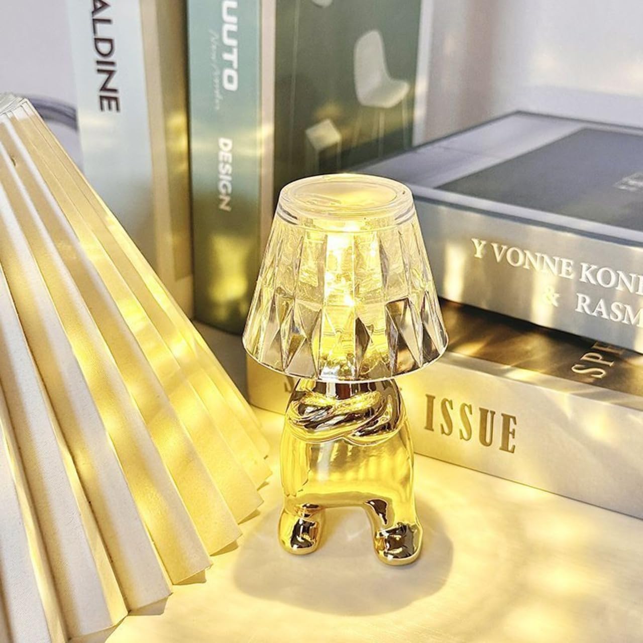 Coku Mini Golden Man Figurine, Modern LED Table Lamp, Creative Figurine Desk Lights, for Home Decor, Living Room, Bedroom, Office, Bedside Lamps, Side Tables, Home Decoration (Set of 3)