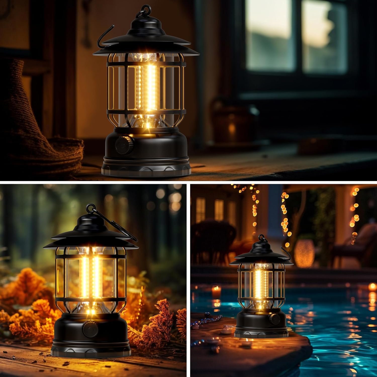 Coku Rechargeable LED Camping Lanterns – USB Powered Outdoor Lights, Waterproof & Dimmable Flashlight with Hook, Lightweight, Ideal for Camping Hiking Emergency Garden & Home