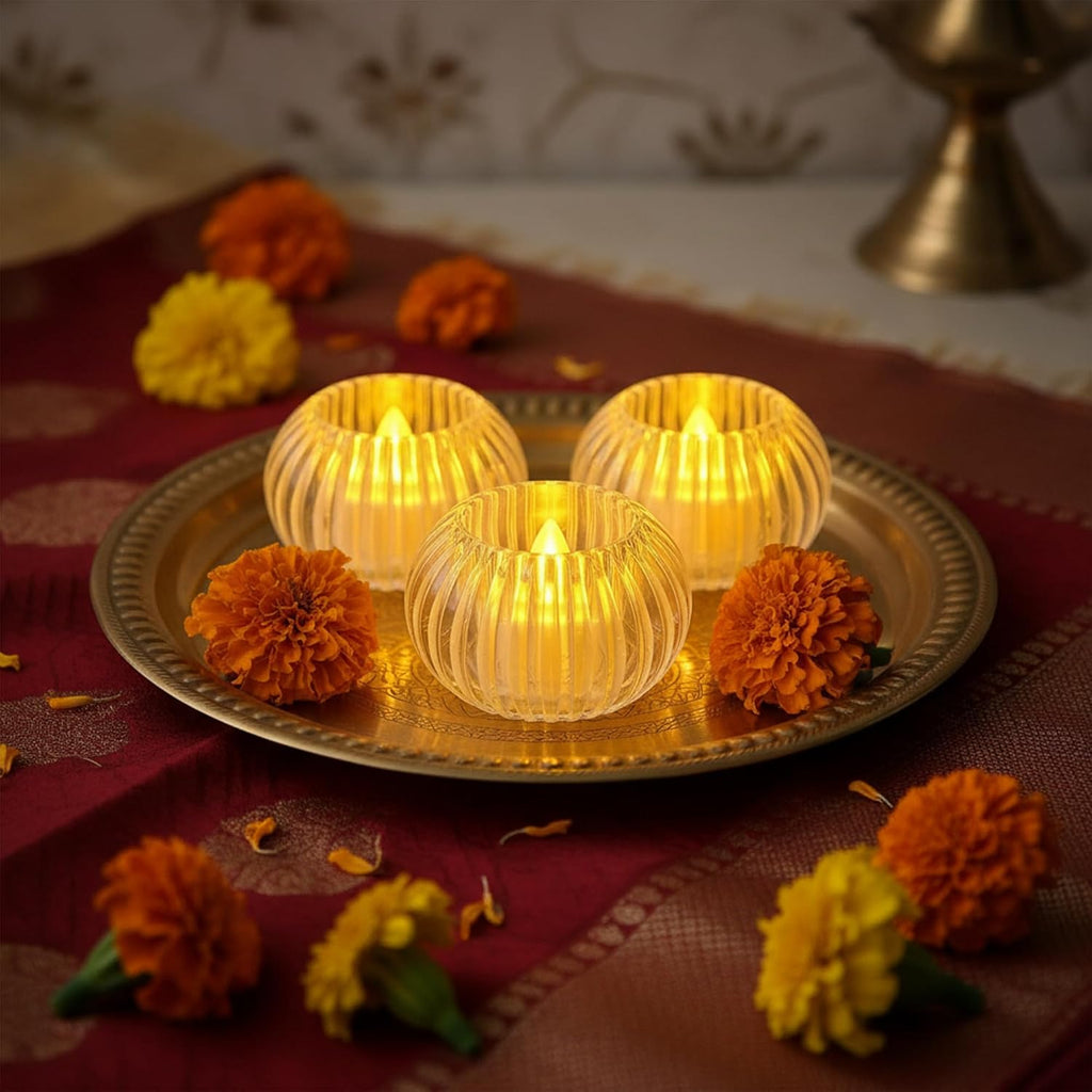 coku LED Gear Pumpkin Flameless LED Candle Light | Mini Transparent Battery Operated LED Pumpkin Candle for Diwali, Wedding, Party, Birthday, Festival & Home Decor