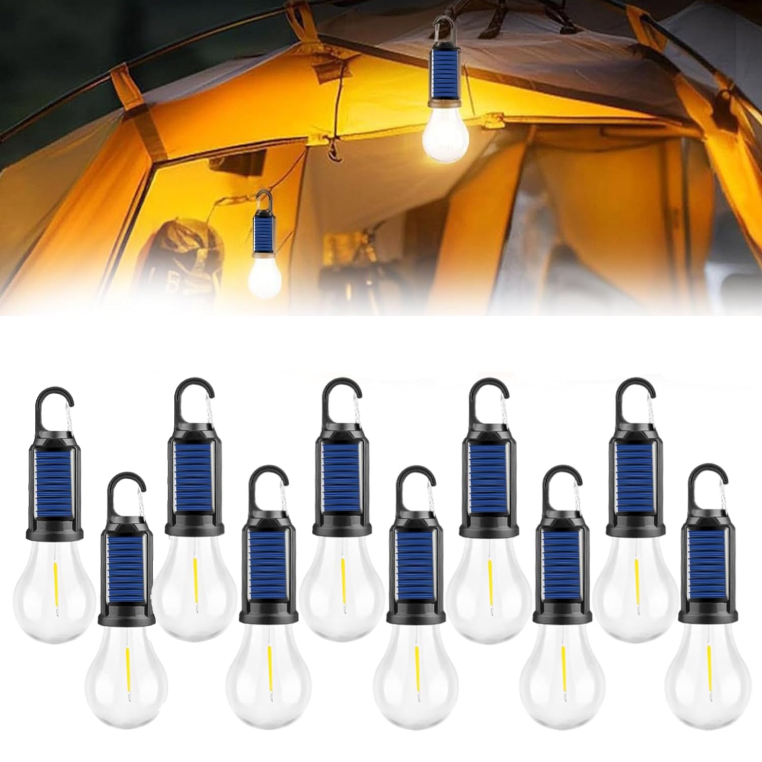 Coku Solar Powered Rechargeable Emergency LED Light Bulb, Portable Waterproof Hanging Camping Lantern with 3 Modes & USB Charging, Outdoor Tent Lights for Hiking, Car, Household, Traveling