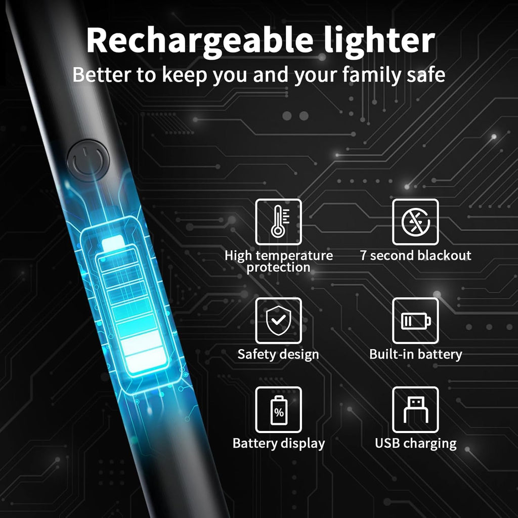 Coku Rechargeable Gas Lighter for Kitchen Use, Electric Lighter with LED Power Display, 360° Flexible Neck Flameless Windproof Long Lighters for Candles, Gas Stove & Camping (1 pcs)