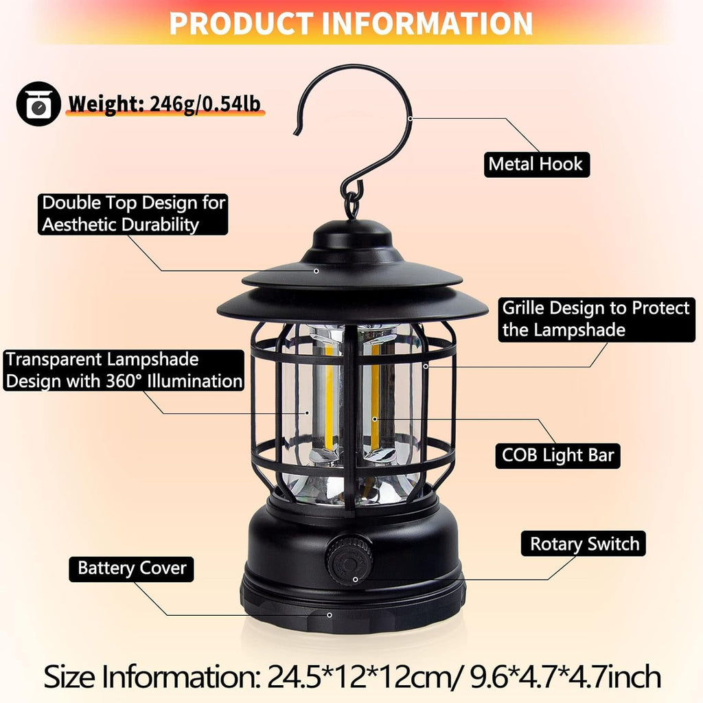 Coku Rechargeable LED Camping Lanterns – USB Powered Outdoor Lights, Waterproof & Dimmable Flashlight with Hook, Lightweight, Ideal for Camping Hiking Emergency Garden & Home