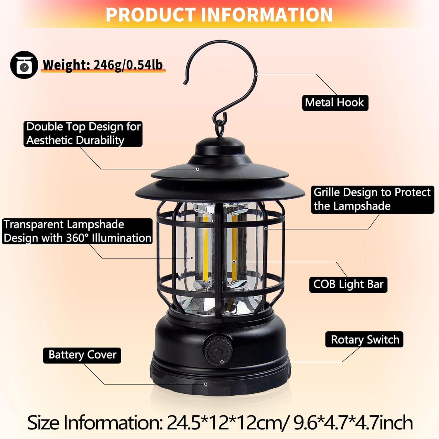Coku Rechargeable LED Camping Lanterns – USB Powered Outdoor Lights, Waterproof & Dimmable Flashlight with Hook, Lightweight, Ideal for Camping Hiking Emergency Garden & Home