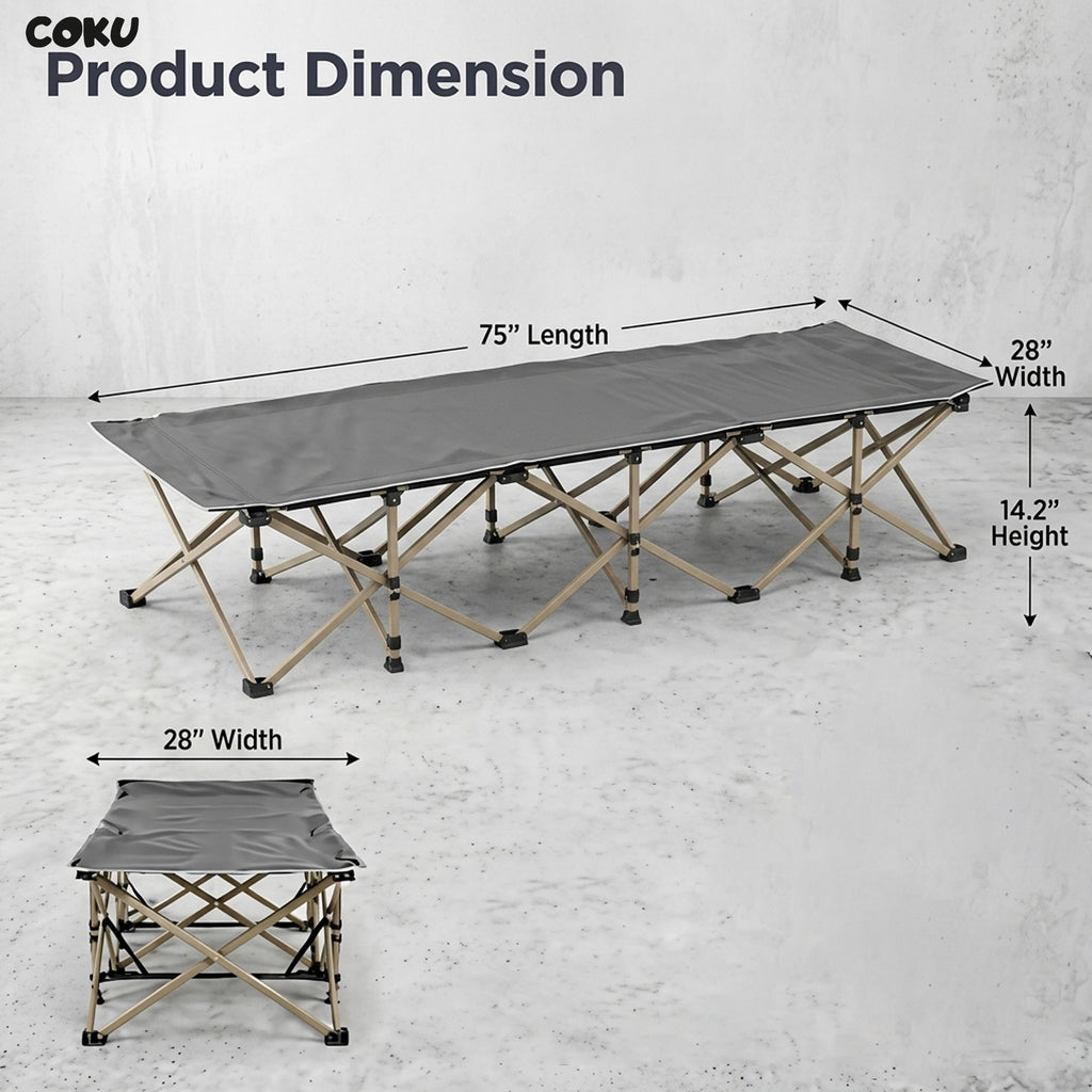 coku Folding Camping Cot for Adults, Heavy Duty Steel Frame, Portable, 190.5 cm, with Carry Bag, for Camping, Travel, Office Nap, Guest Use