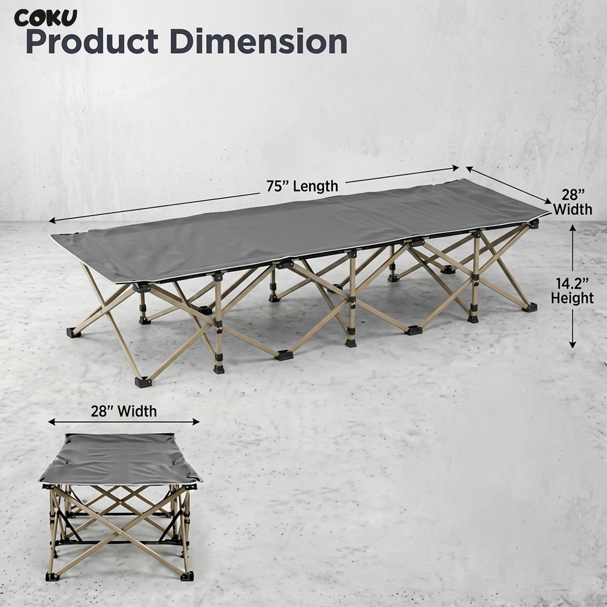 coku Folding Camping Cot for Adults, Heavy Duty Steel Frame, Portable, 190.5 cm, with Carry Bag, for Camping, Travel, Office Nap, Guest Use