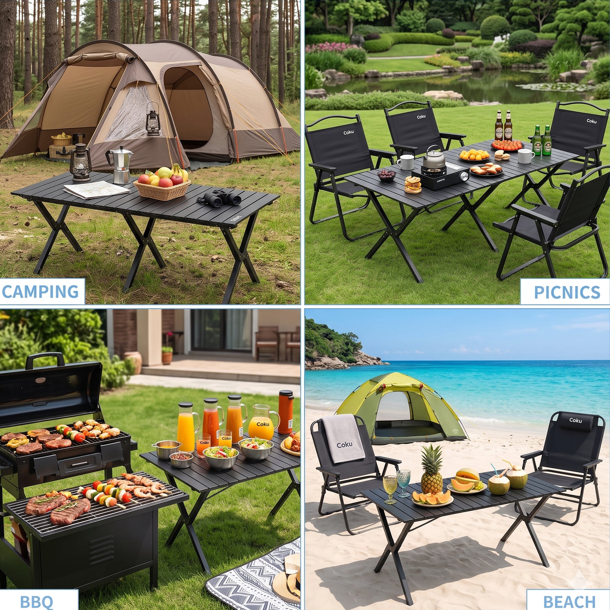 Coku Aluminum Folding Camping Table, Portable Roll-Up Picnic Table with Carry Bag, Lightweight Foldable Outdoor Table for Camping, Beach, BBQ, Fishing, Garden, Patio, Travel & Hiking