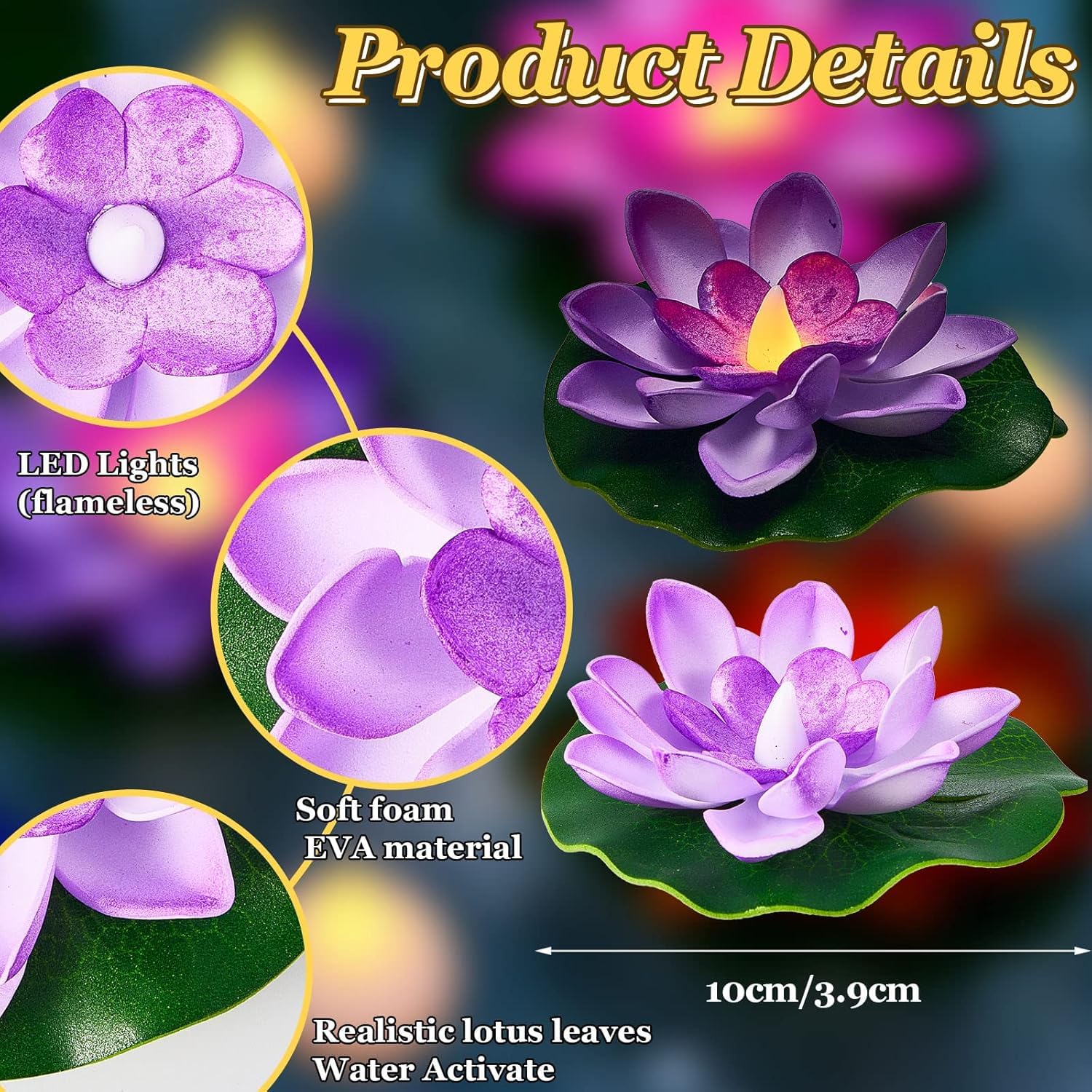 coku Floating Lotus LED Candles, Water Sensor Diya, 4" Multicolor Flower Lights, Water Activated Tea Lights for Diwali, Navratri, Durga Puja, Wedding, Pool, Urli Bowl, & Home Decor