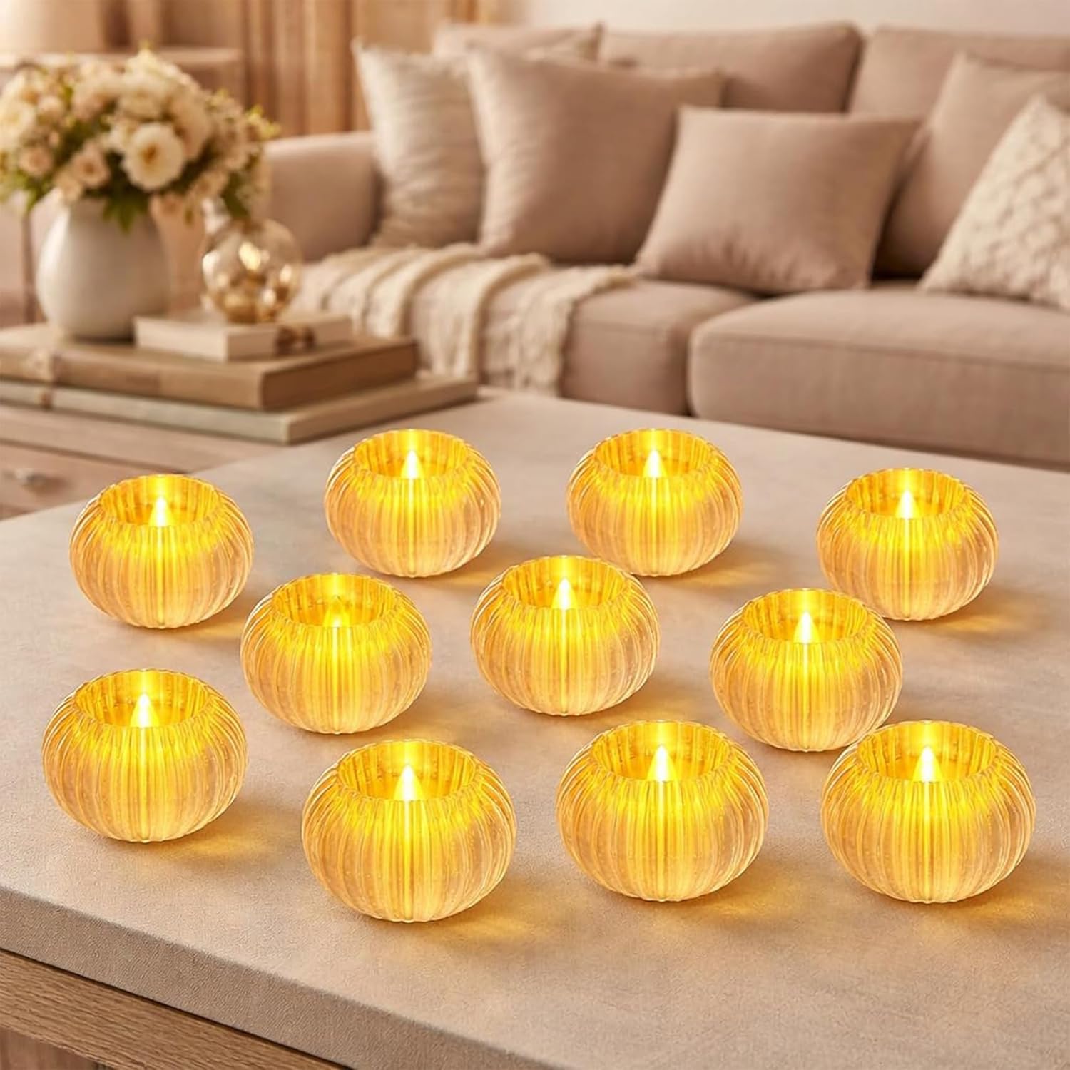 coku LED Gear Pumpkin Flameless LED Candle Light | Mini Transparent Battery Operated LED Pumpkin Candle for Diwali, Wedding, Party, Birthday, Festival & Home Decor