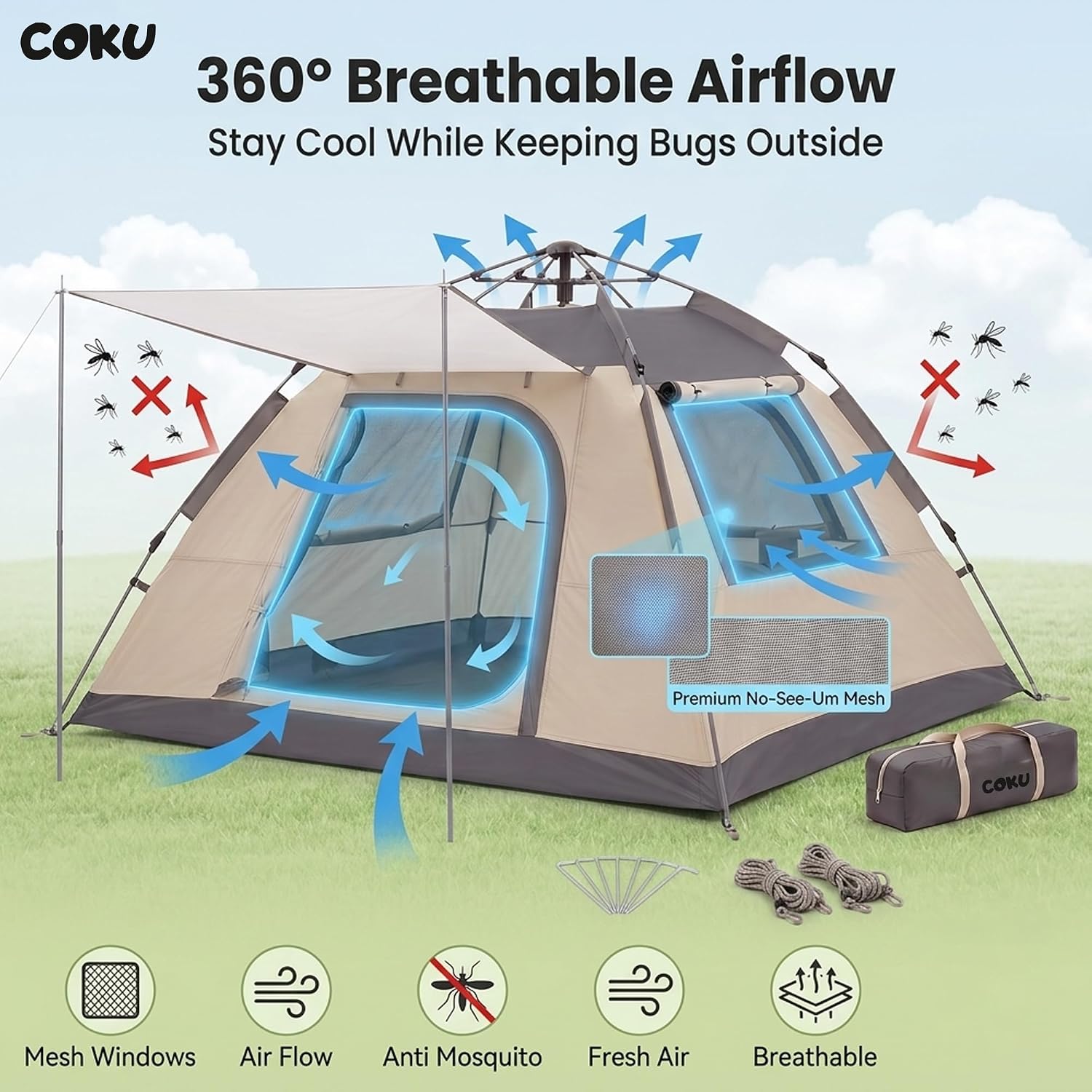 Coku Automatic Camping | Instant Pop-Up Setup | Waterproof Outdoor Tent with UV Protection, Lightweight Portable Tent for Camping, Hiking, Trekking, Beach & Outdoor Travel