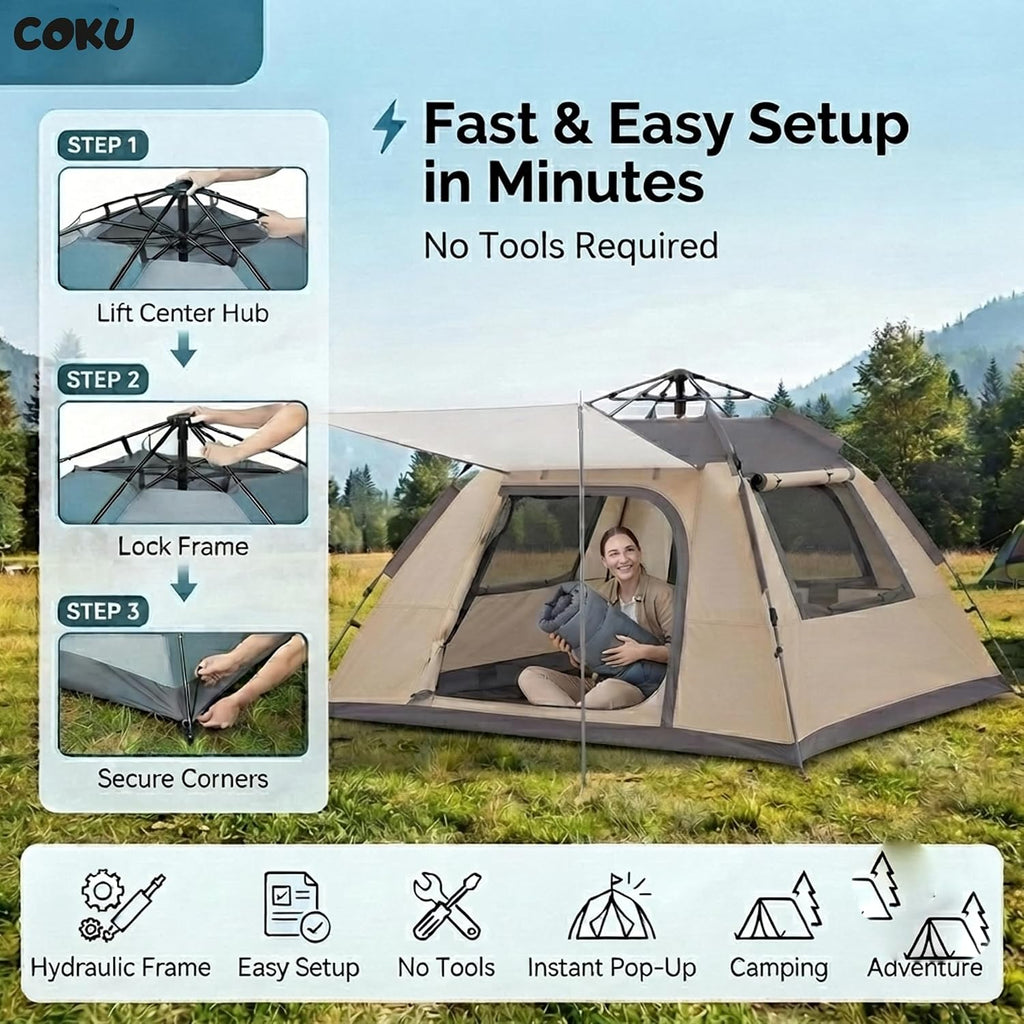 Coku Automatic Camping | Instant Pop-Up Setup | Waterproof Outdoor Tent with UV Protection, Lightweight Portable Tent for Camping, Hiking, Trekking, Beach & Outdoor Travel