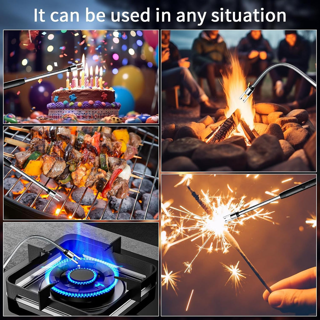 Coku Rechargeable Gas Lighter for Kitchen Use, Electric Lighter with LED Power Display, 360° Flexible Neck Flameless Windproof Long Lighters for Candles, Gas Stove & Camping (1 pcs)