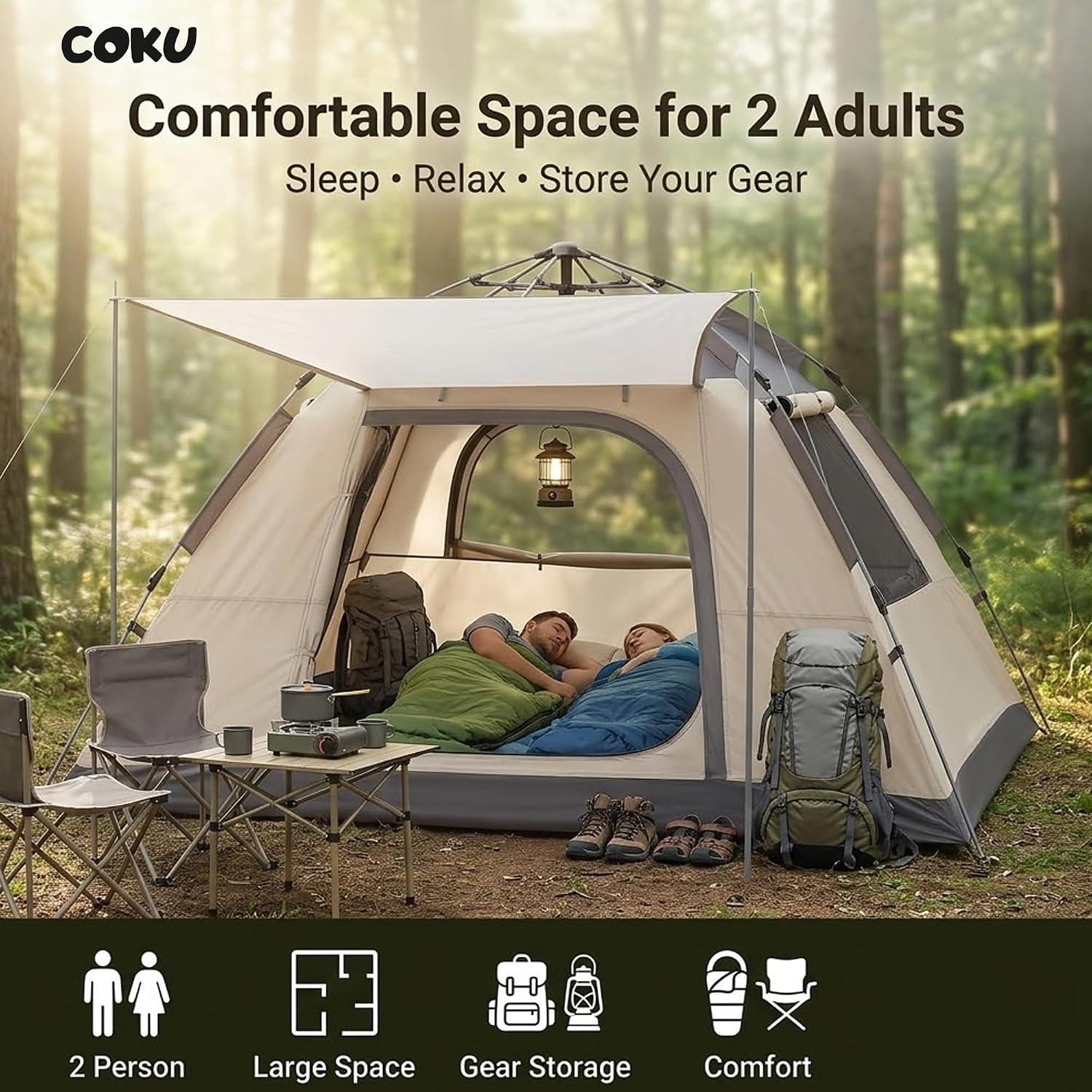 Coku Automatic Camping | Instant Pop-Up Setup | Waterproof Outdoor Tent with UV Protection, Lightweight Portable Tent for Camping, Hiking, Trekking, Beach & Outdoor Travel
