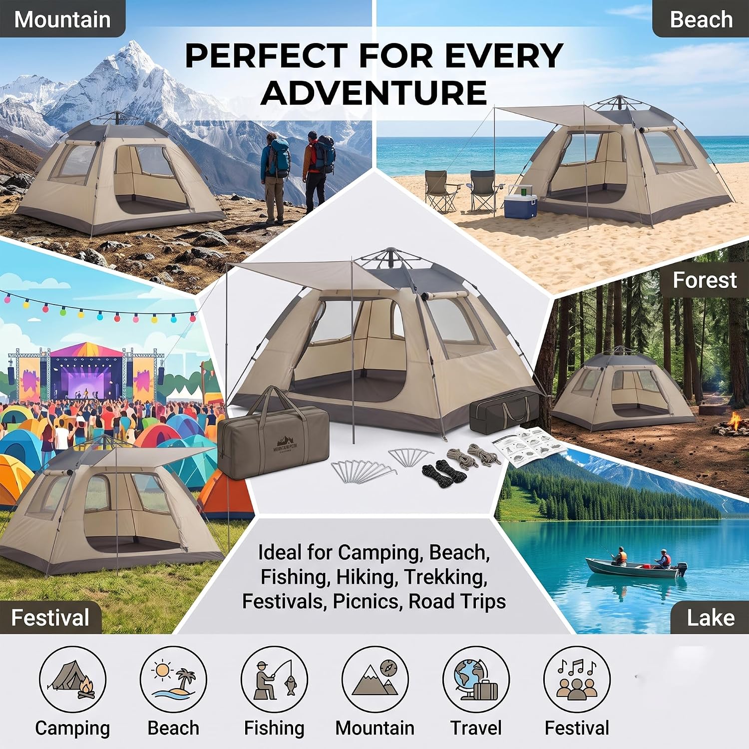 Coku Automatic Camping | Instant Pop-Up Setup | Waterproof Outdoor Tent with UV Protection, Lightweight Portable Tent for Camping, Hiking, Trekking, Beach & Outdoor Travel