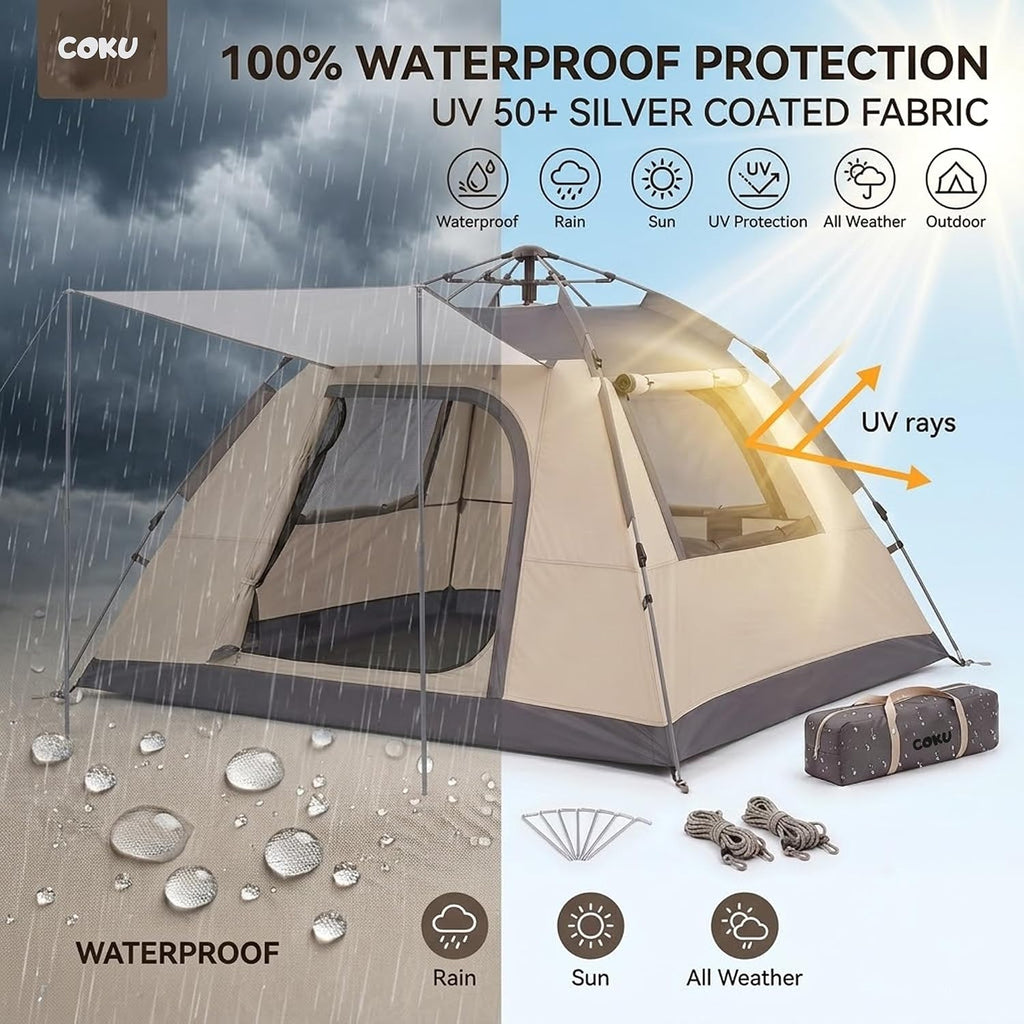 Coku Automatic Camping | Instant Pop-Up Setup | Waterproof Outdoor Tent with UV Protection, Lightweight Portable Tent for Camping, Hiking, Trekking, Beach & Outdoor Travel