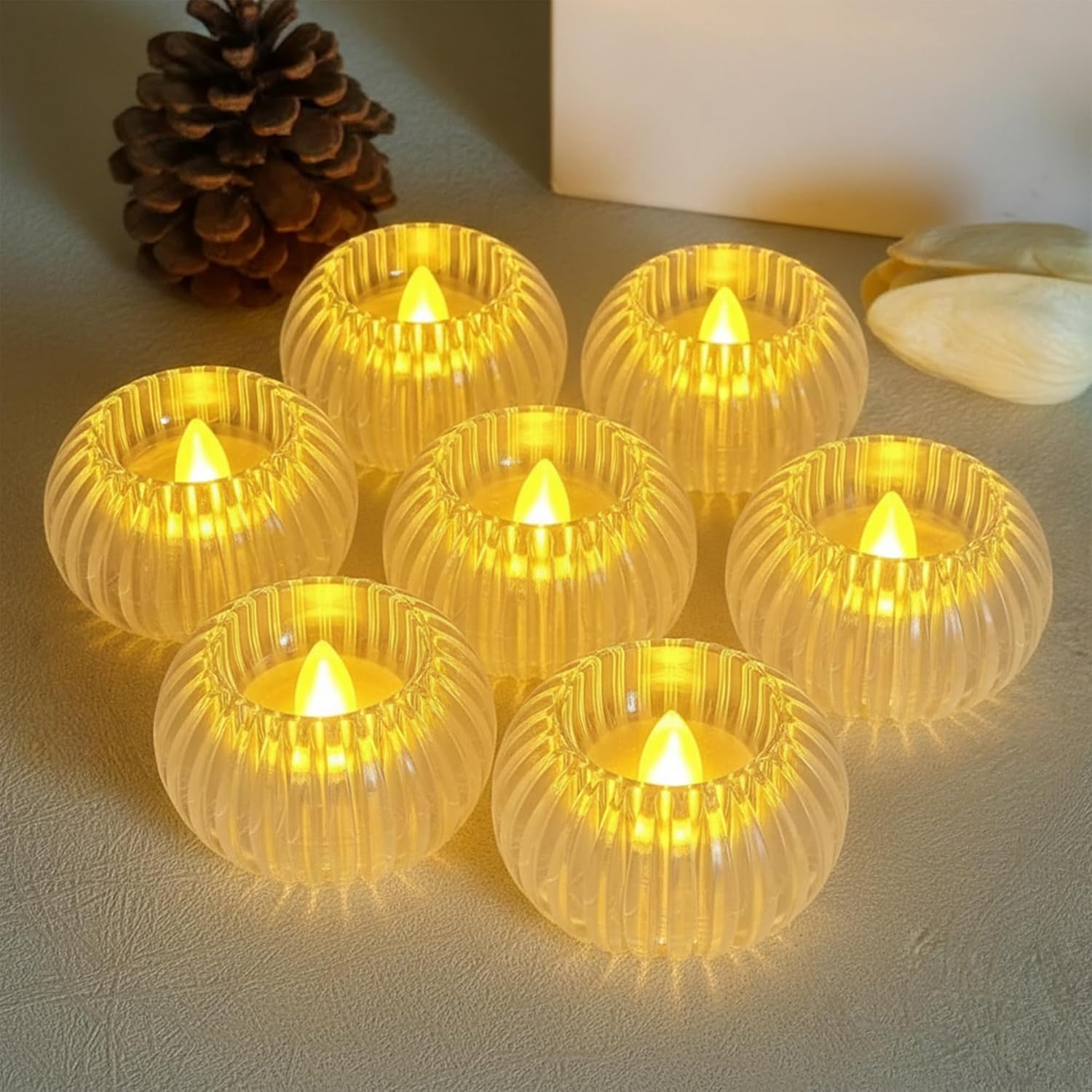coku LED Gear Pumpkin Flameless LED Candle Light | Mini Transparent Battery Operated LED Pumpkin Candle for Diwali, Wedding, Party, Birthday, Festival & Home Decor