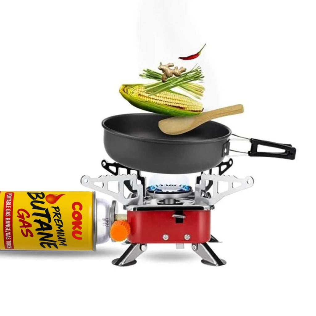 Coku Portable Camping Gas Stove with Cylinder Mini Powerful Butane Gas for Travelling Portable Lightweight Burner for Emergency Use, Hiking, Outdoor Travel Stove